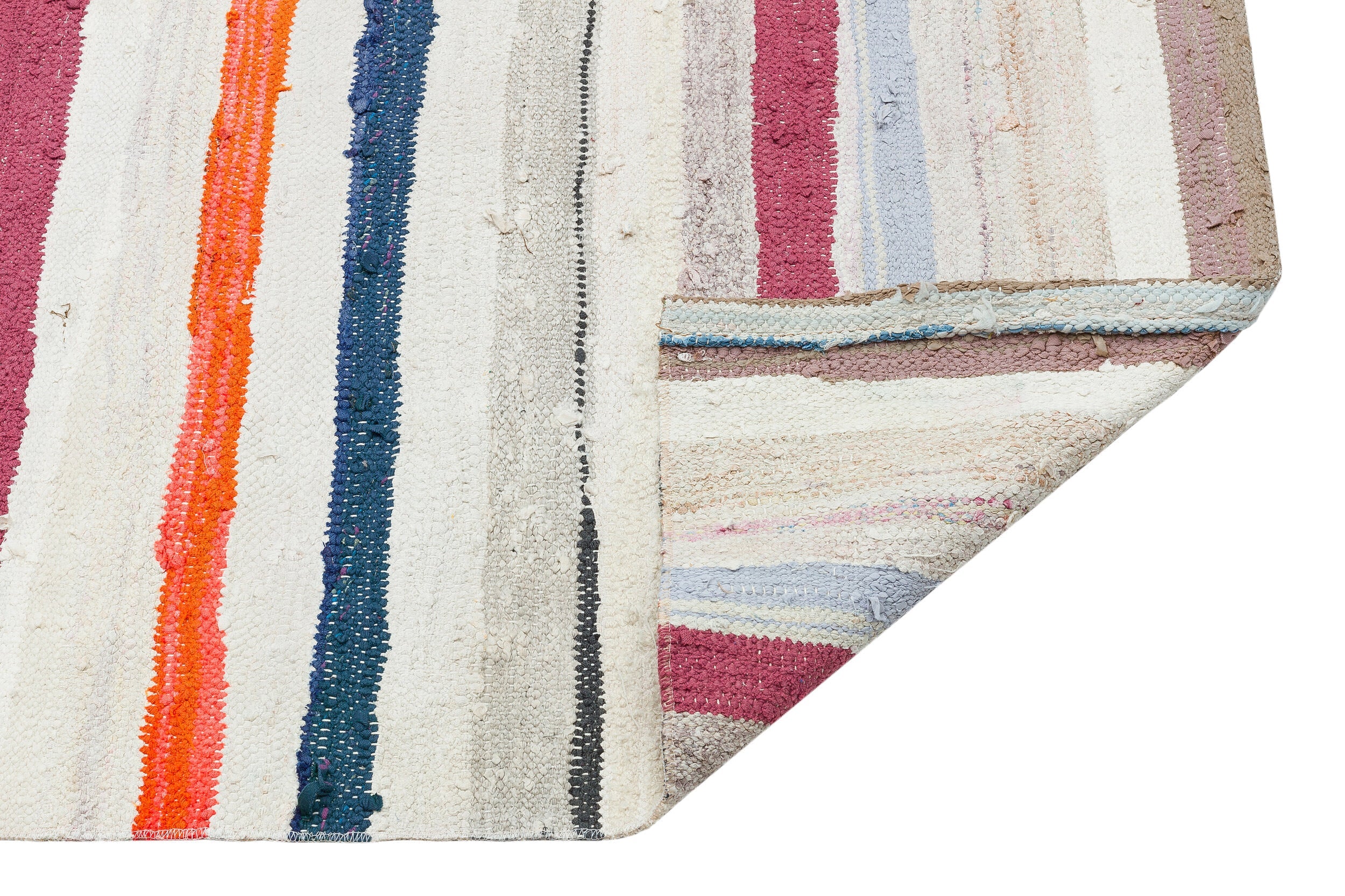 Girit Beige Striped Wool Handmade Area Rug 3'8" x 3'10"