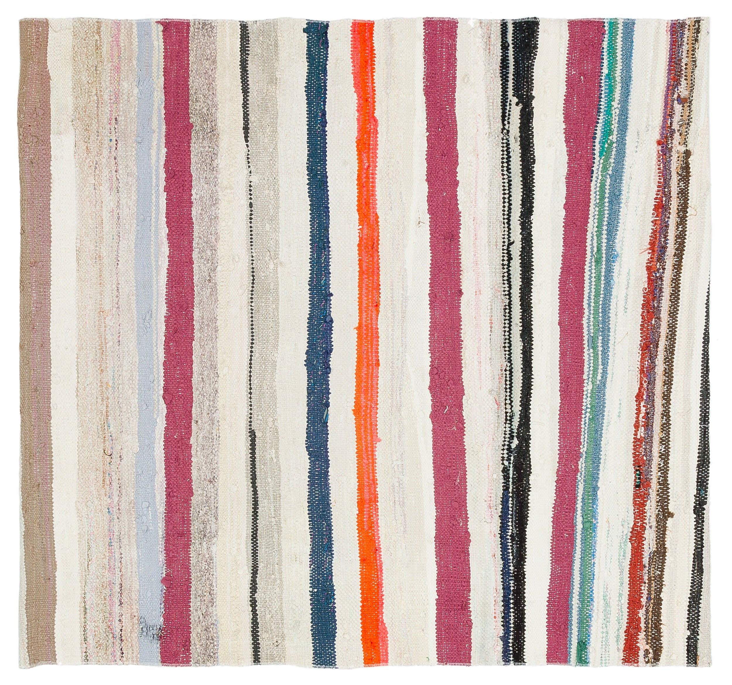 Girit Beige Striped Wool Handmade Area Rug 3'8" x 3'10"