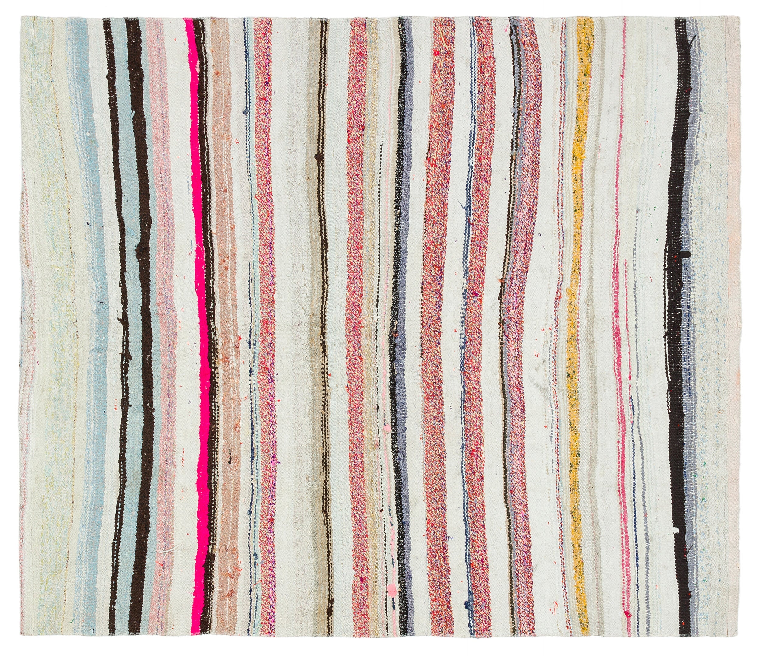 Girit Beige Striped Wool Handmade Area Rug 4'3" x 4'11"