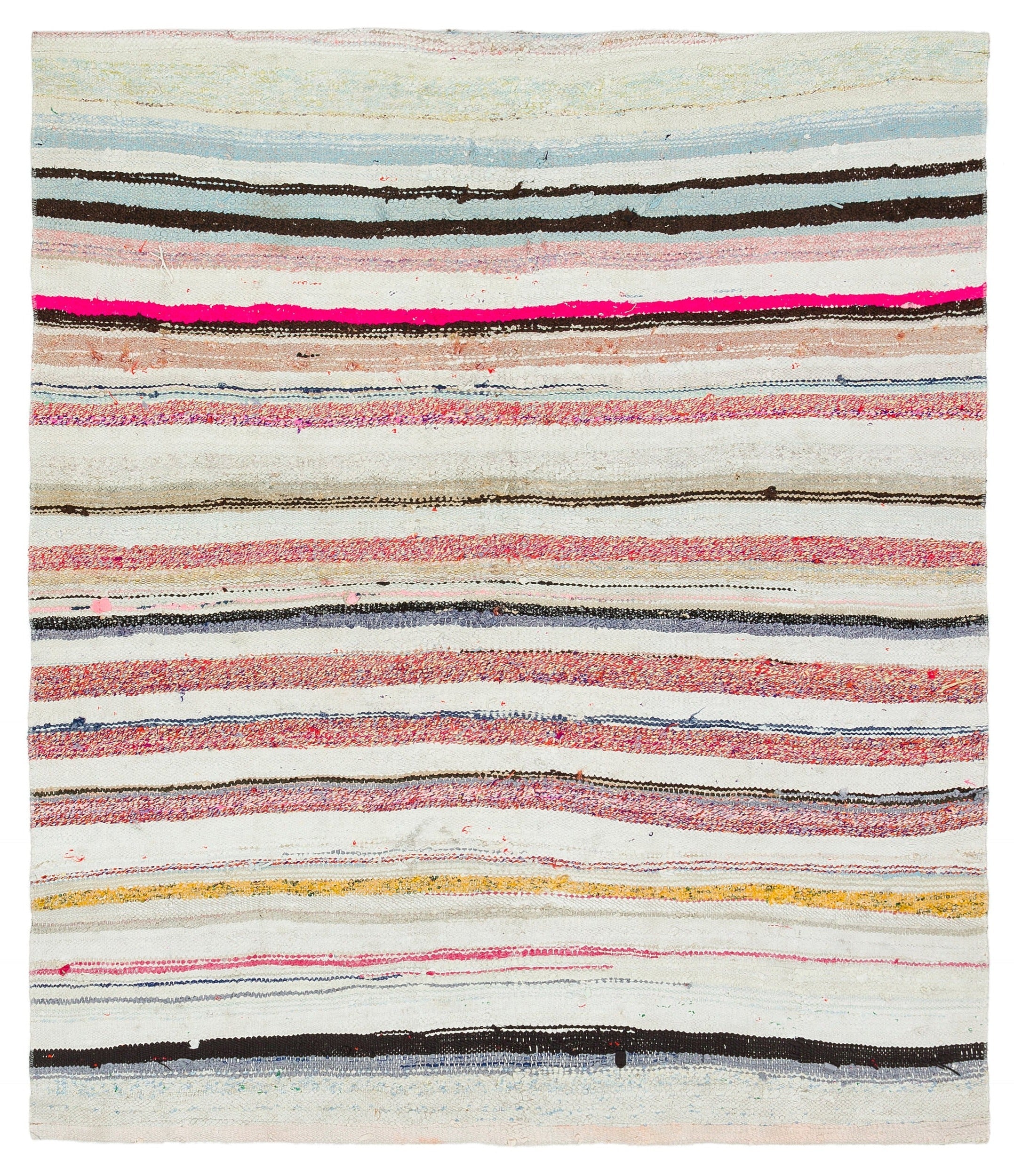 Girit Beige Striped Wool Handmade Area Rug 4'3" x 4'11"