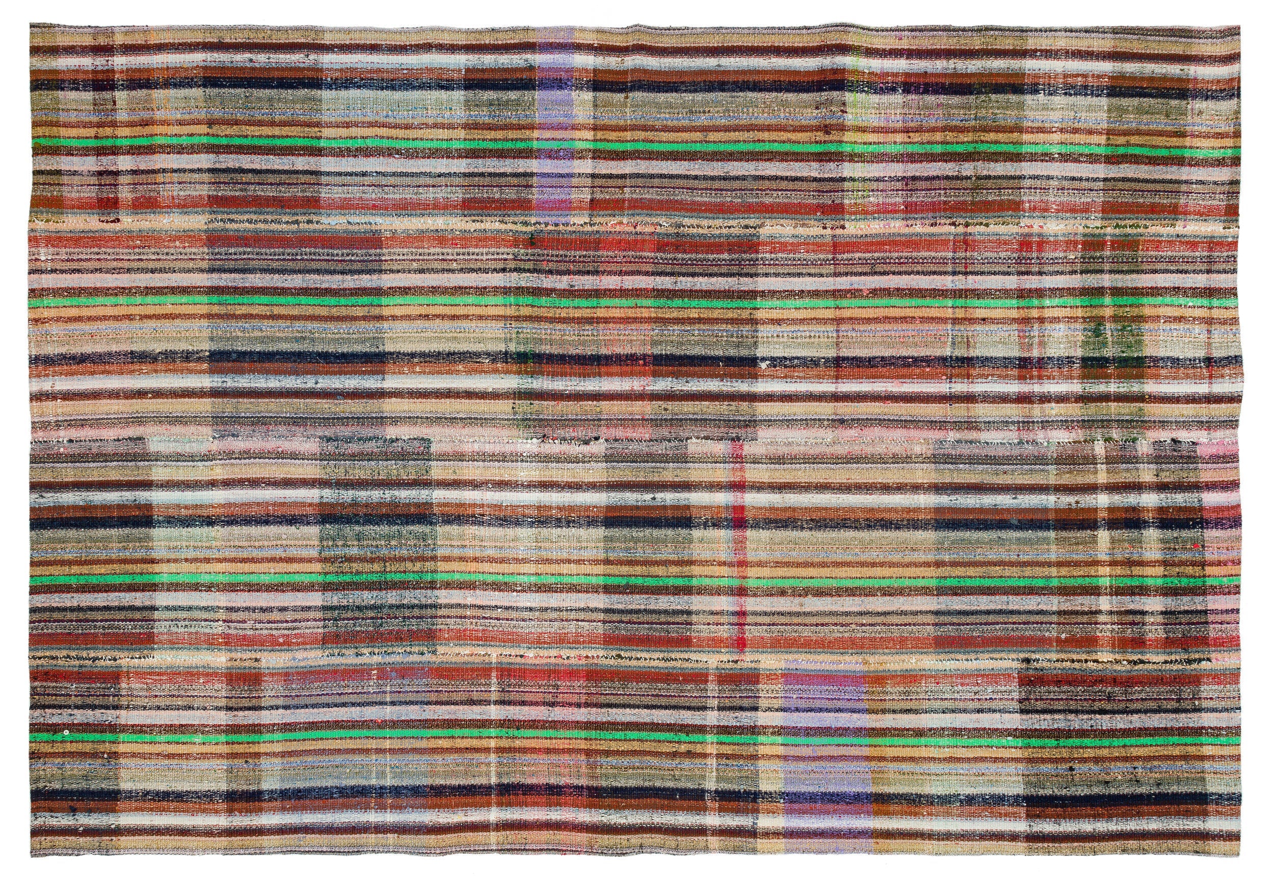 Girit Beige Striped Wool Handmade Area Rug 6'5" x 9'3"