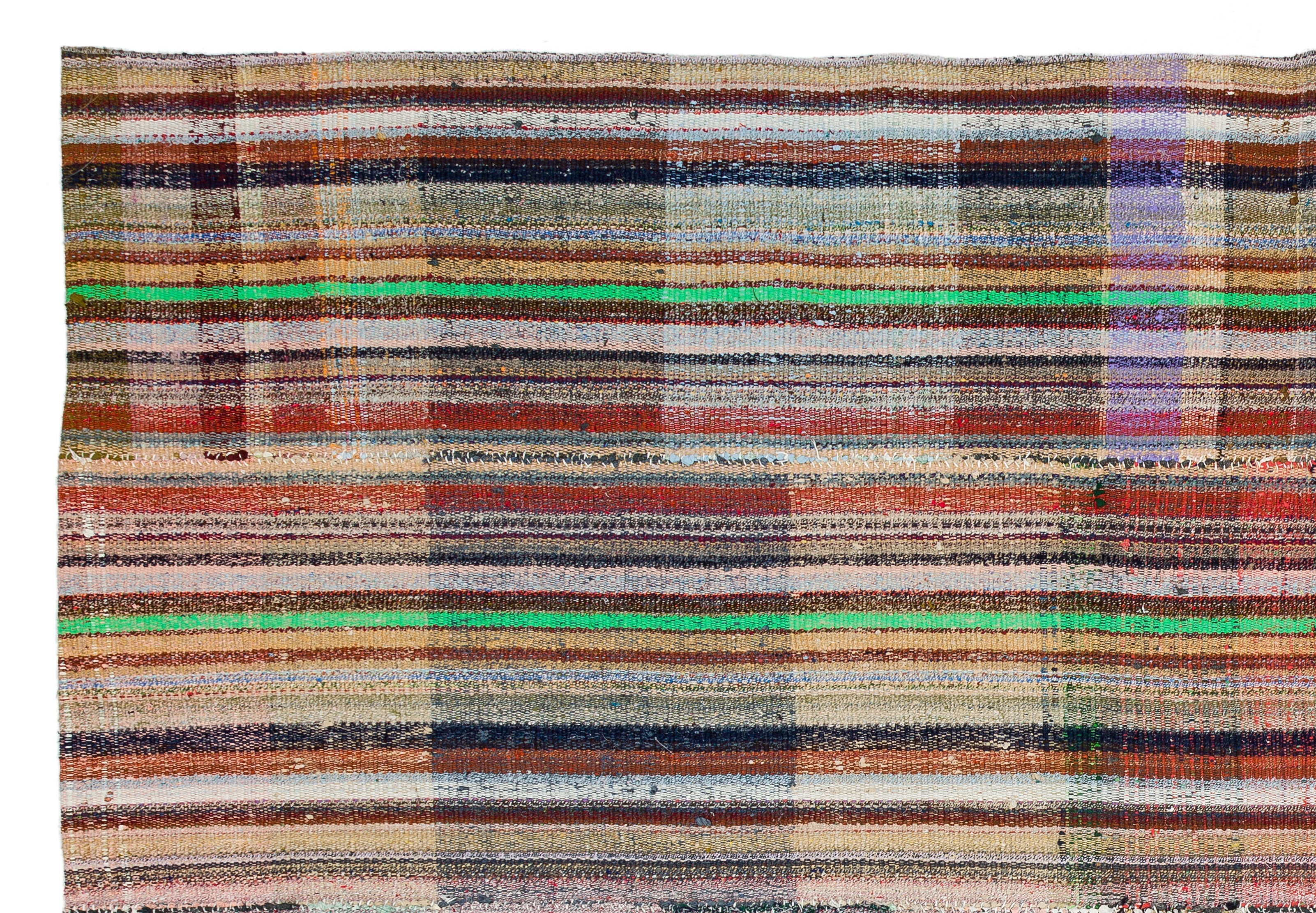 Girit Beige Striped Wool Handmade Area Rug 6'5" x 9'3"
