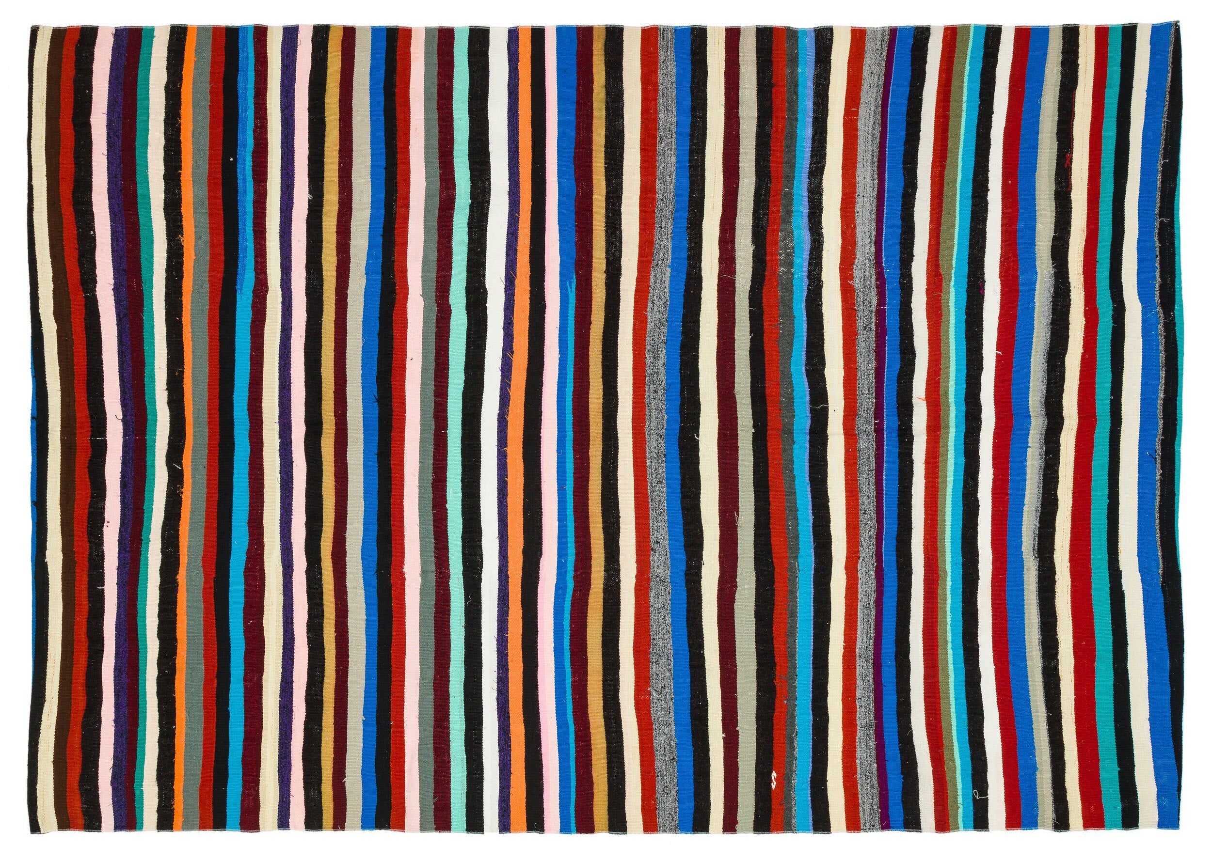 Girit Beige Striped Wool Handmade Area Rug 6'5" x 9'3"