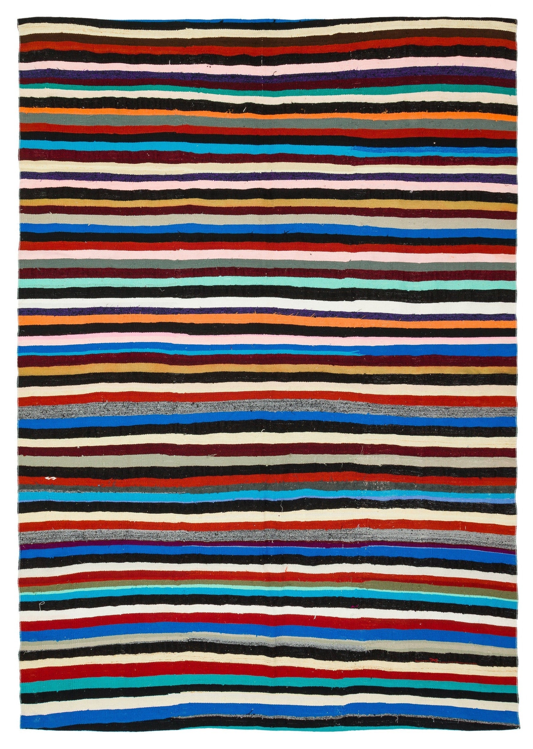 Girit Beige Striped Wool Handmade Area Rug 6'5" x 9'3"
