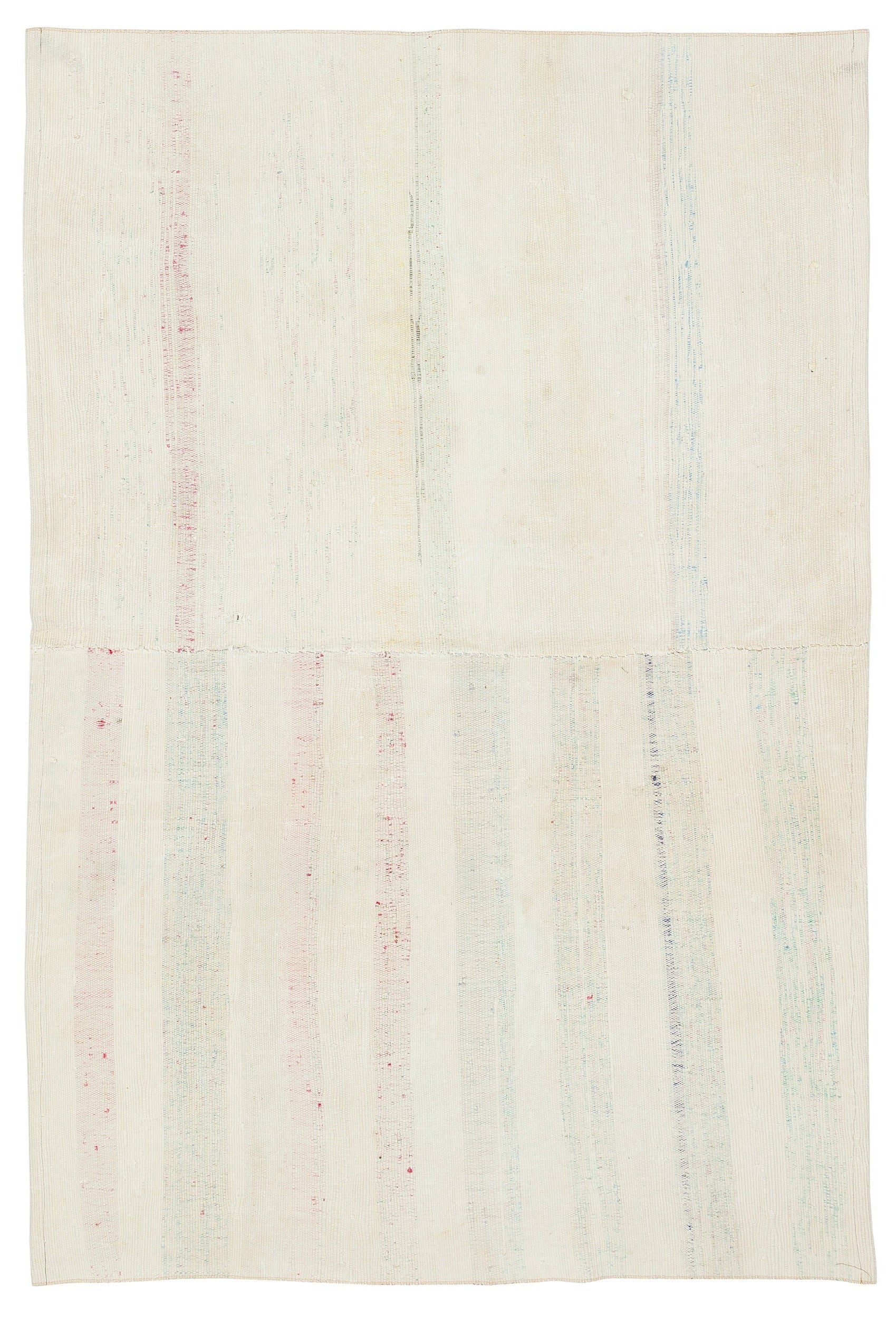 Girit Beige Striped Wool Handmade Area Rug 4'6" x 6'9"