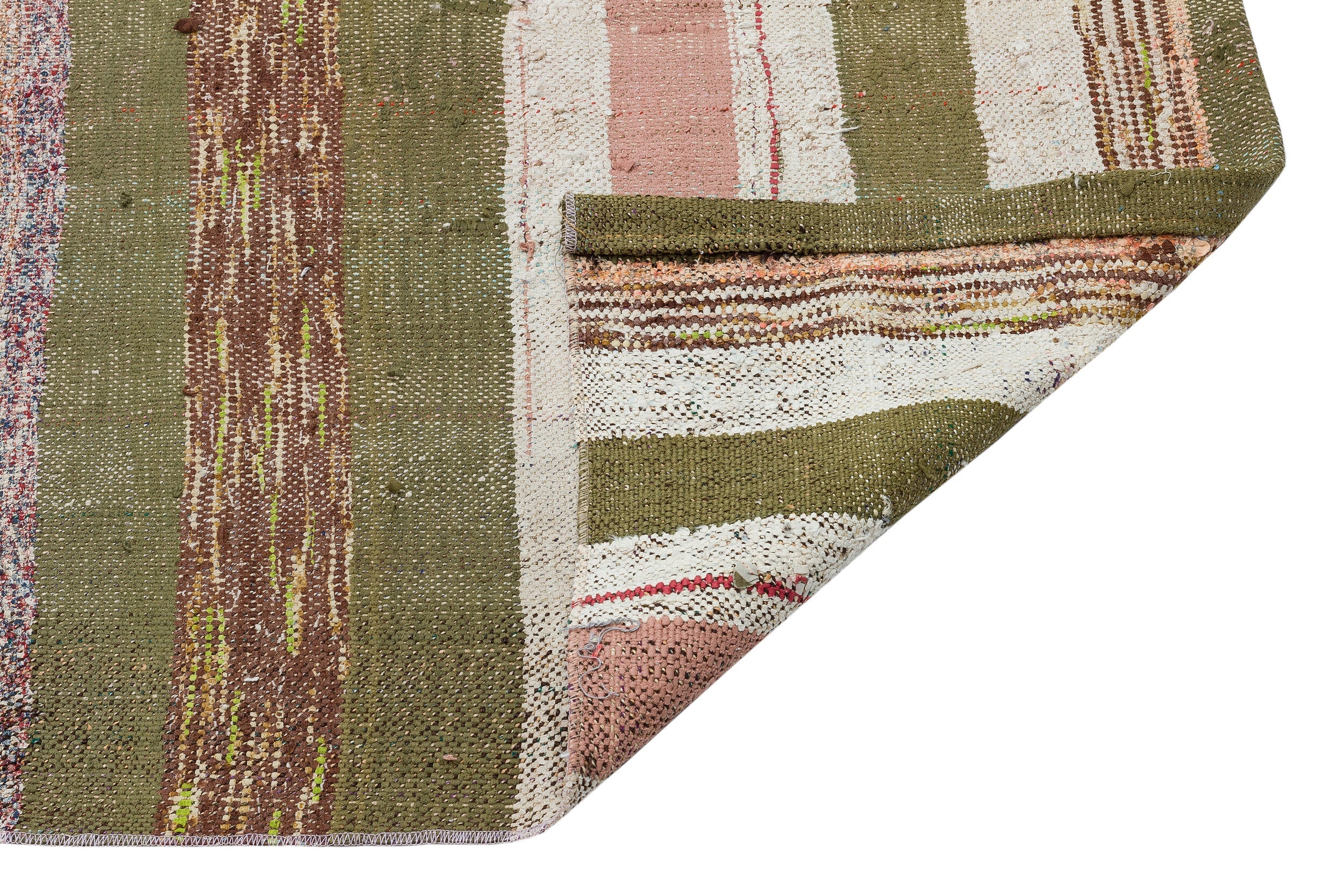 Girit Beige Striped Wool Handmade Area Rug 6'6" x 10'6"