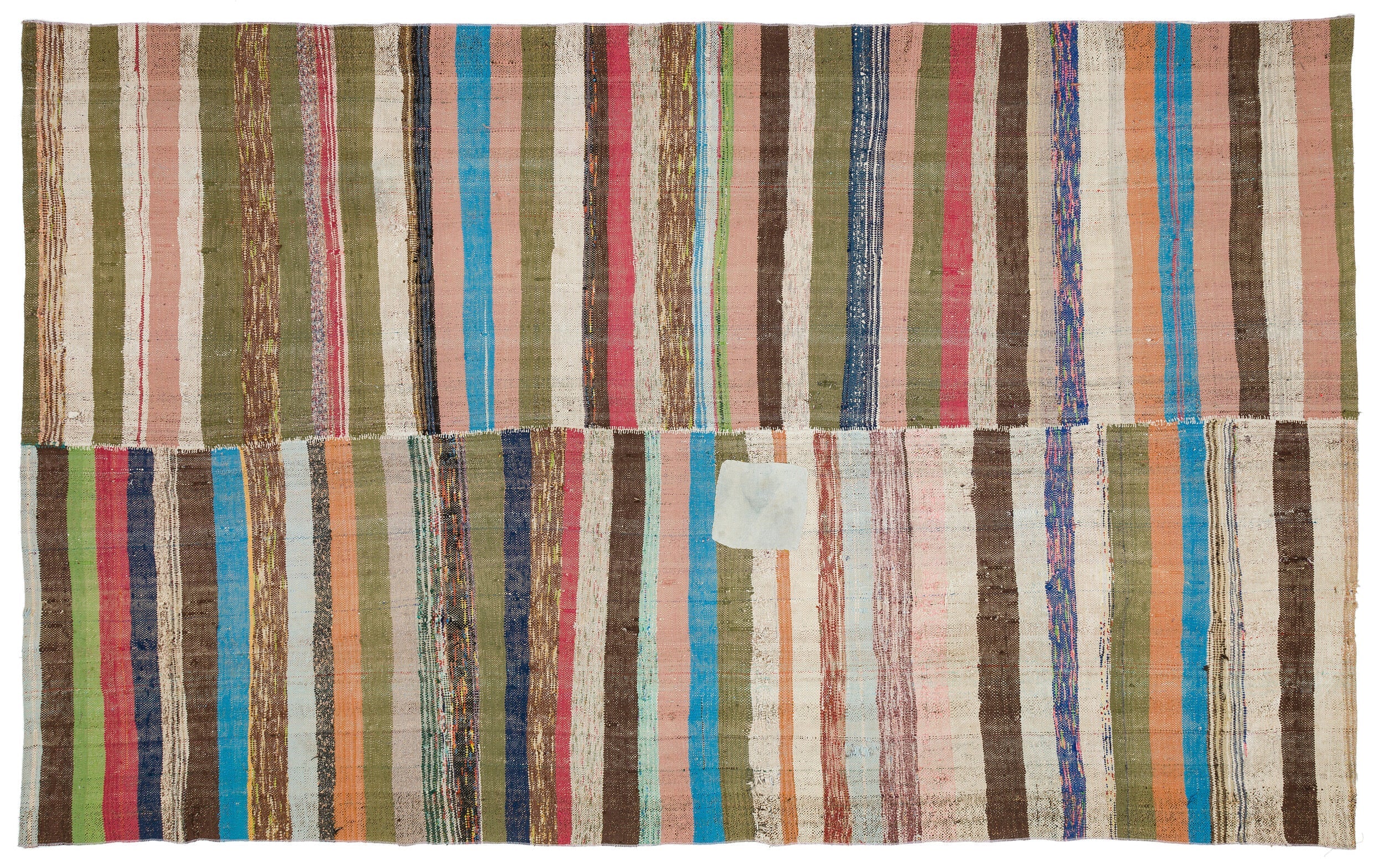 Girit Beige Striped Wool Handmade Area Rug 6'6" x 10'6"