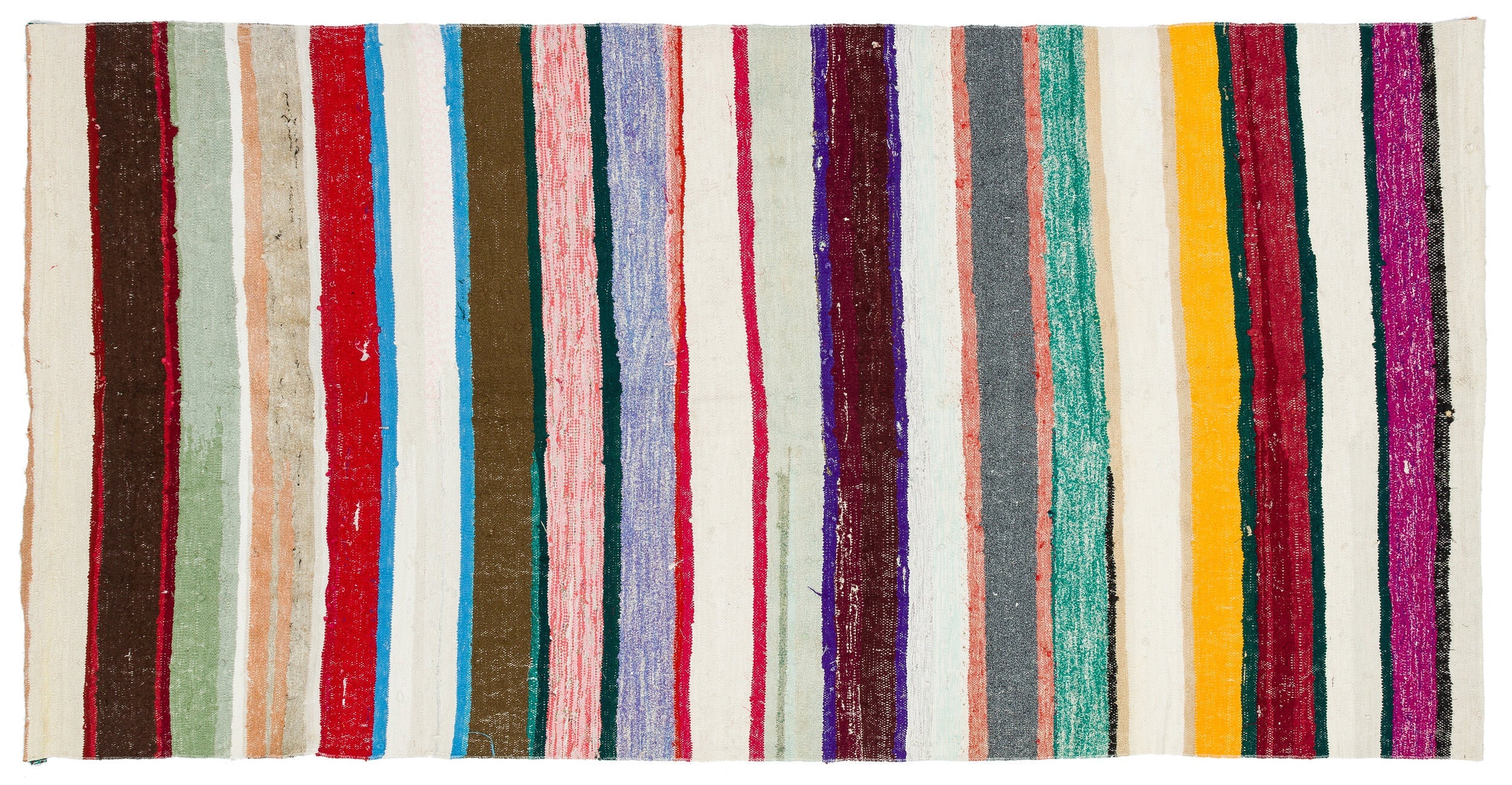Girit Multy Striped Wool Handmade Area Rug 7'1" x 6'2"
