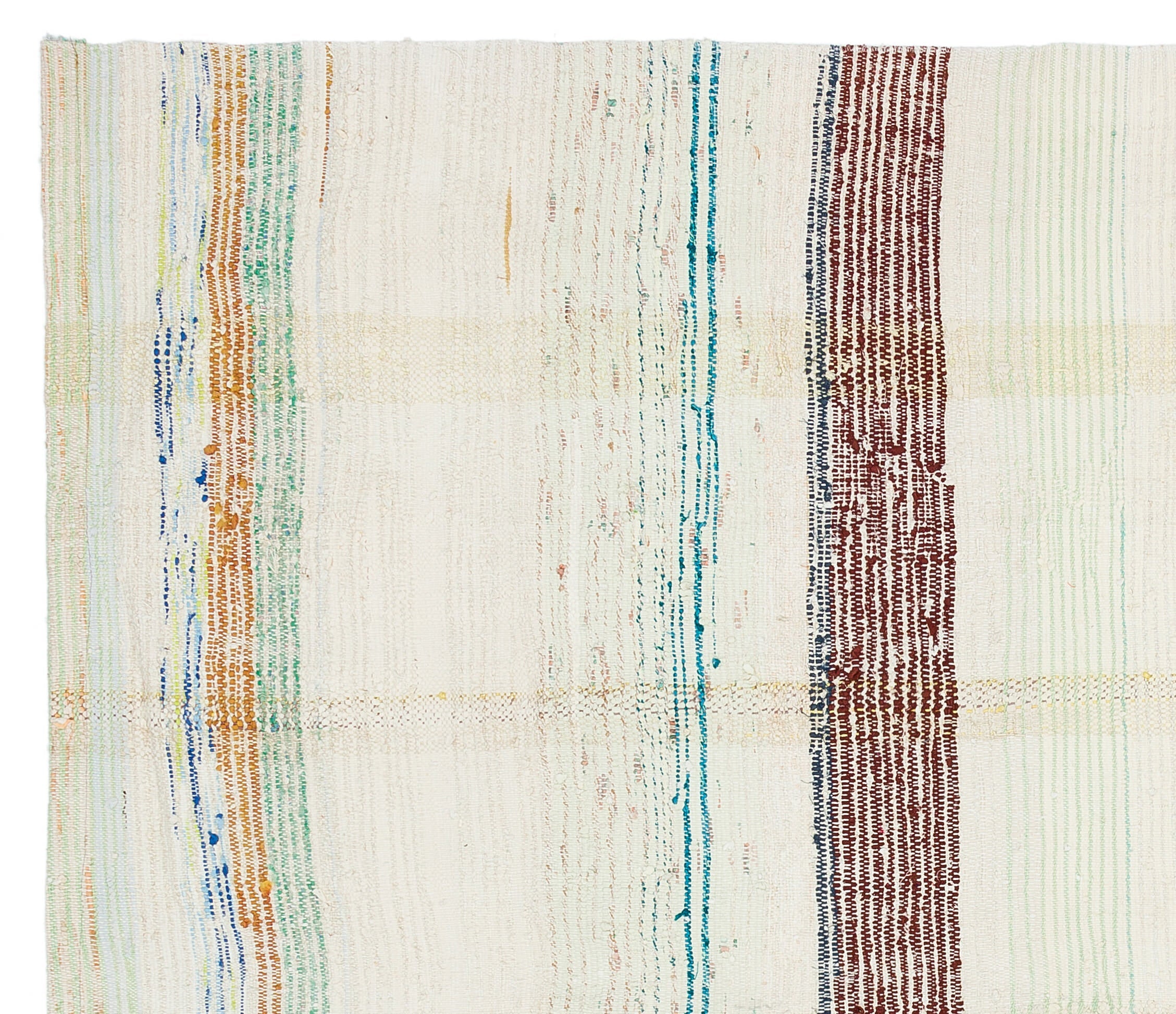 Girit Beige Striped Wool Handmade Area Rug 5'8" x 6'7"