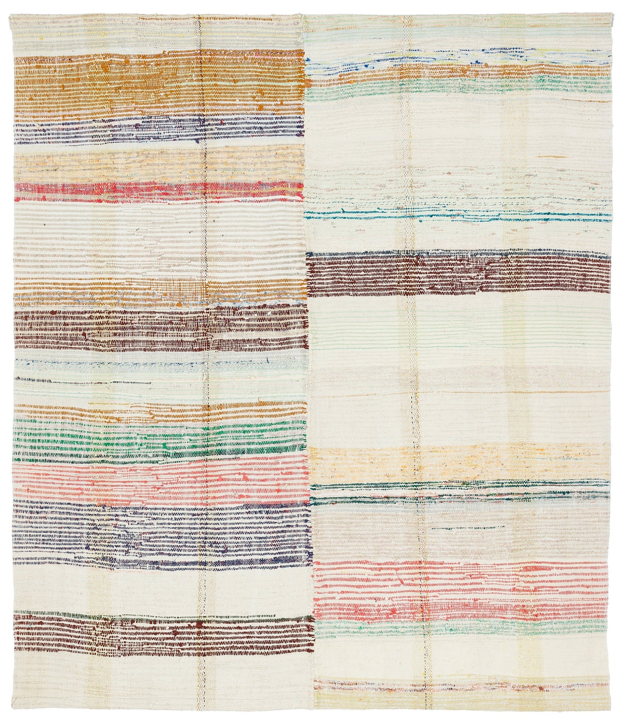 Girit Beige Striped Wool Handmade Area Rug 5'8" x 6'7"