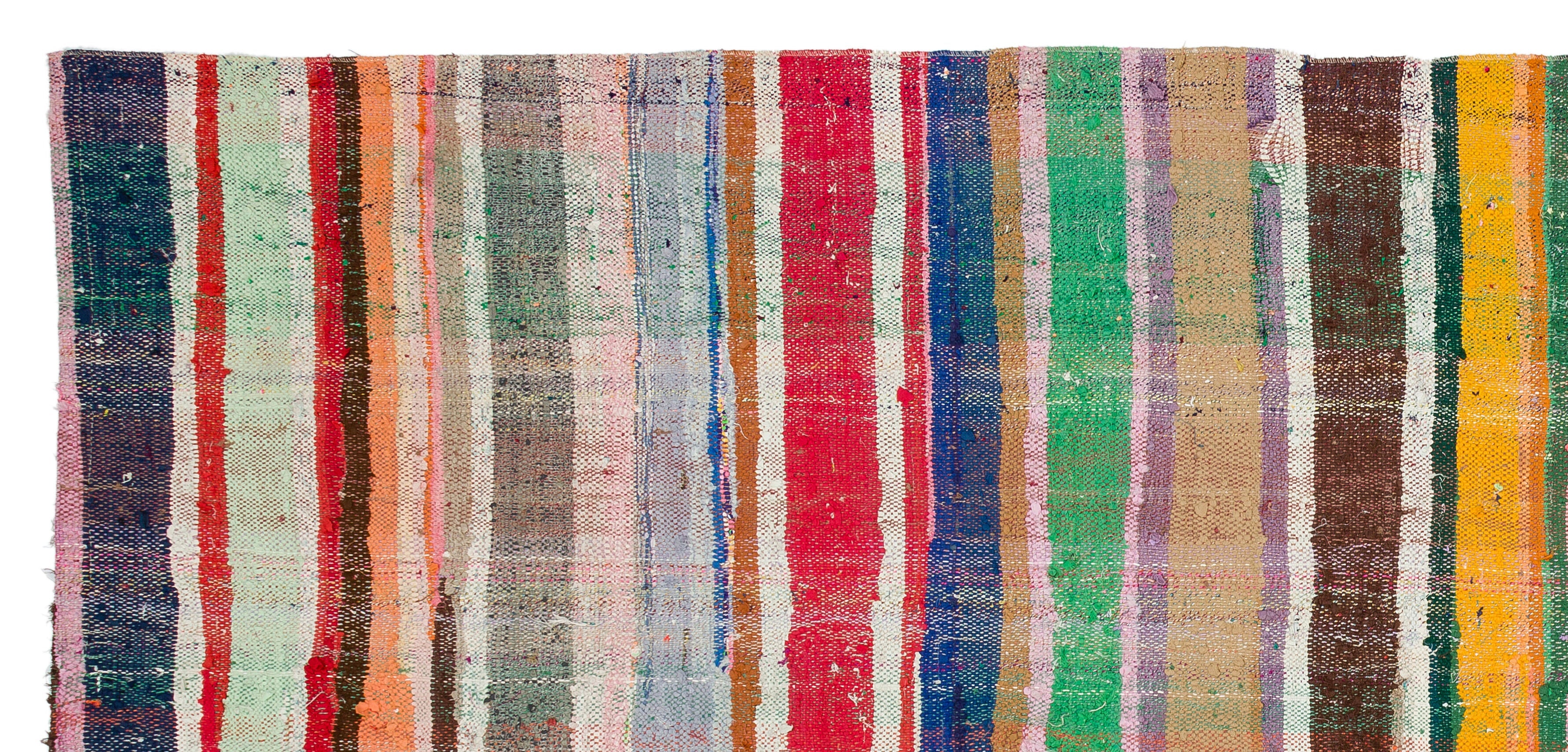 Girit Beige Striped Wool Handmade Area Rug 4'11" x 10'4"