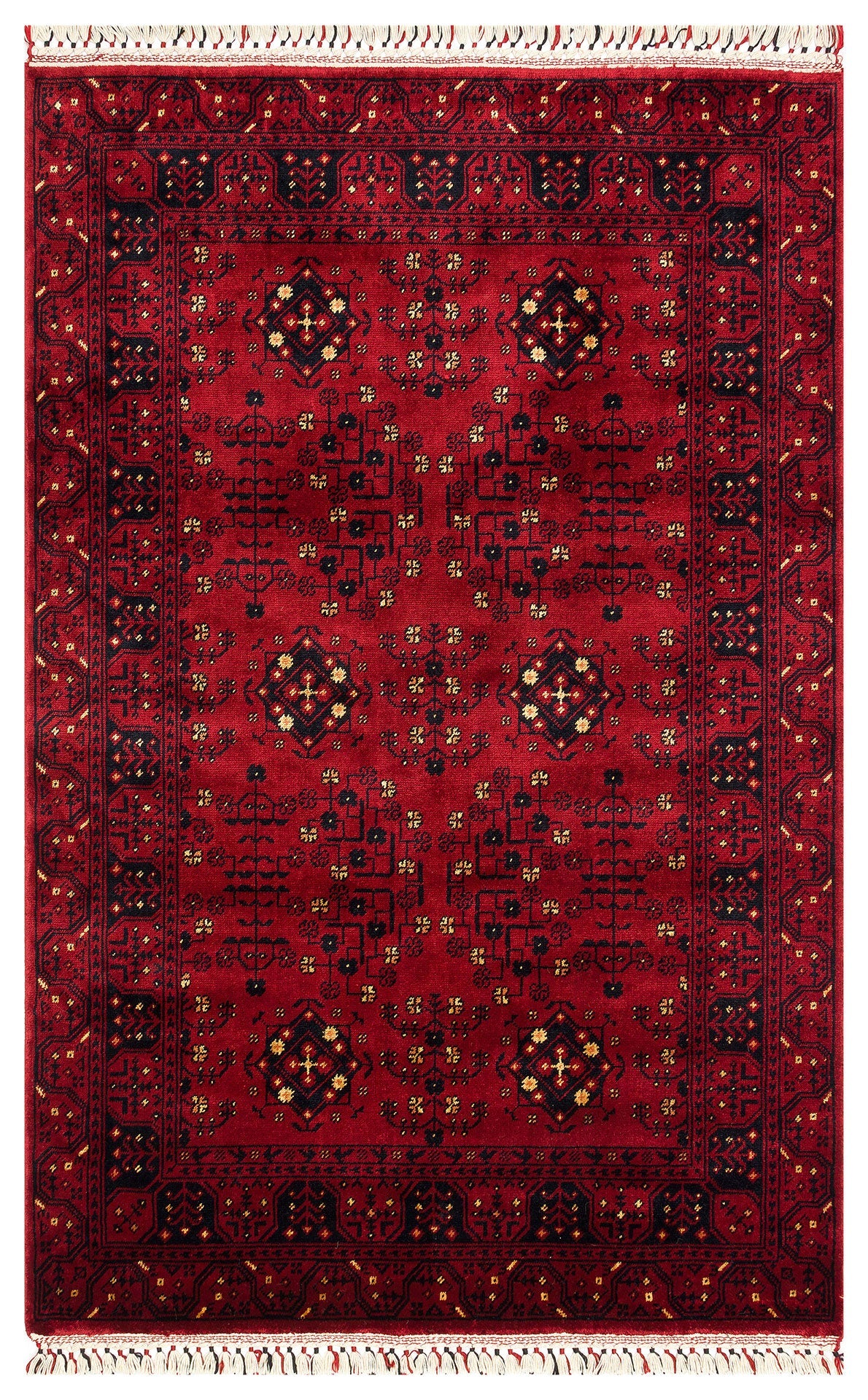 Handmade Viscose Rug – Red Classic Afghan Rug With Geometric Pattern Flatweave