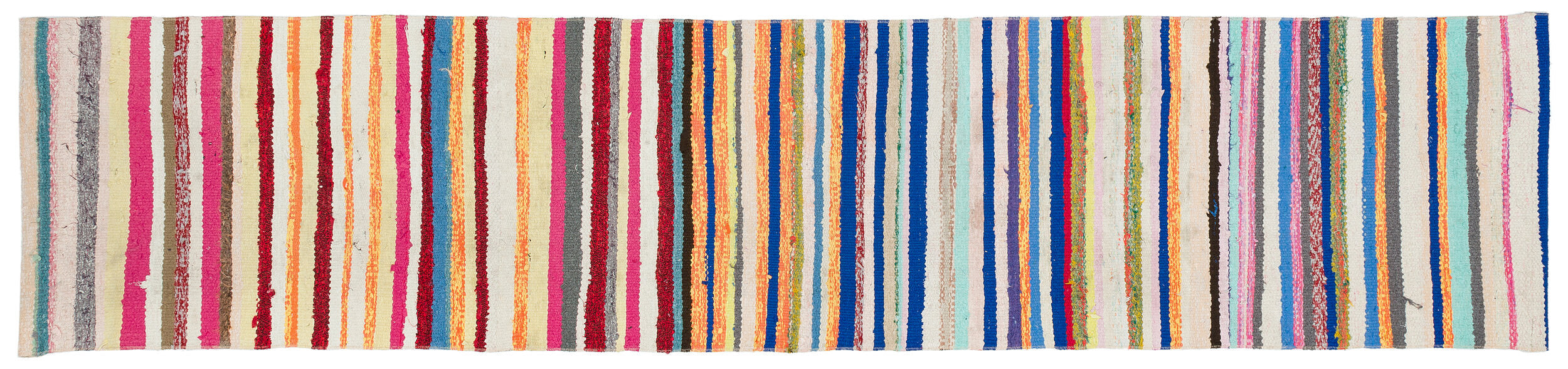 Girit Beige Striped Wool Handmade Area Rug 2'1" x 9'5"