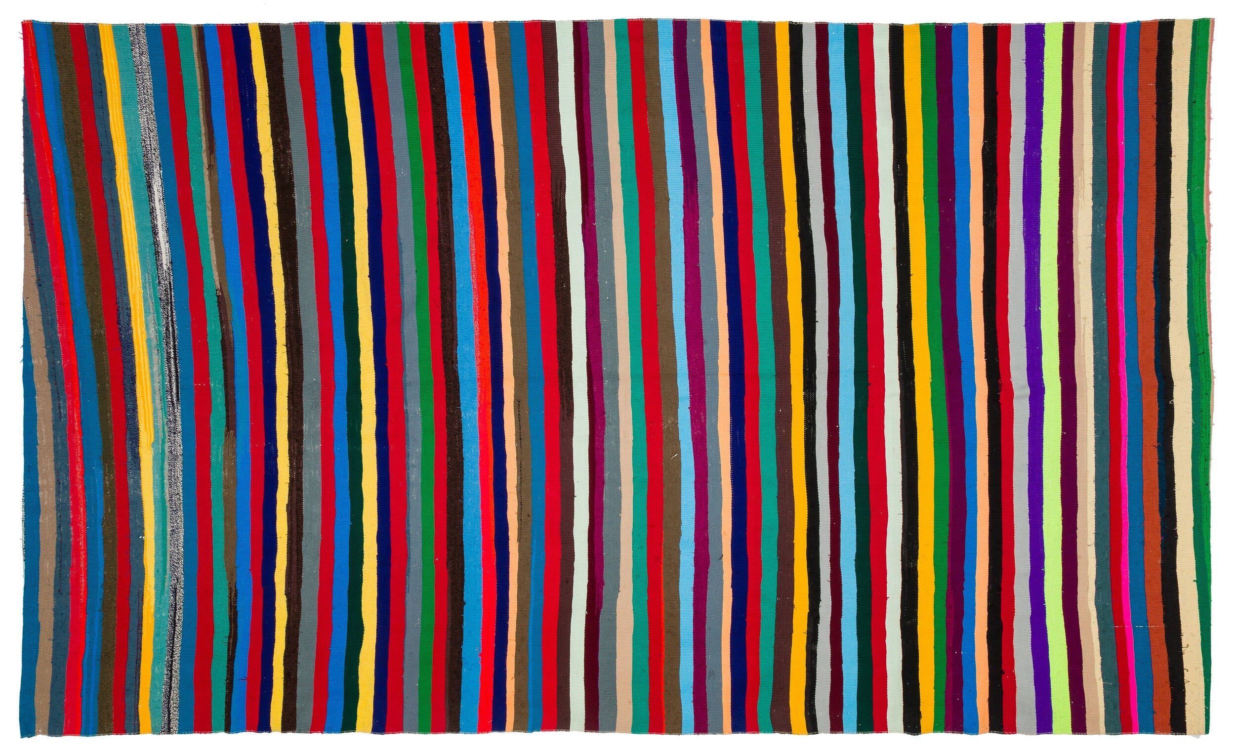 Girit Beige Striped Wool Handmade Area Rug 6'9" x 11'5"