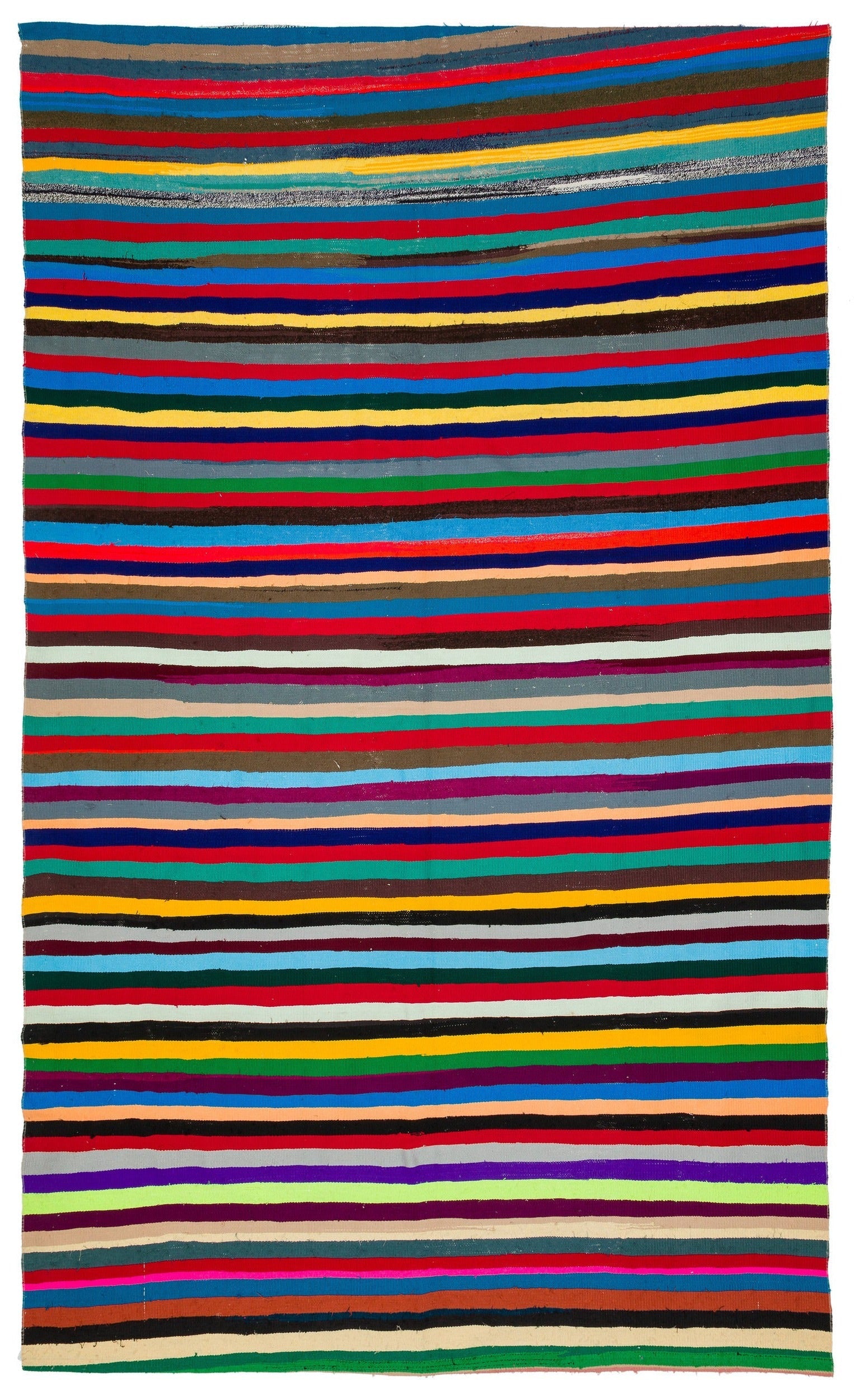 Girit Beige Striped Wool Handmade Area Rug 6'9" x 11'5"