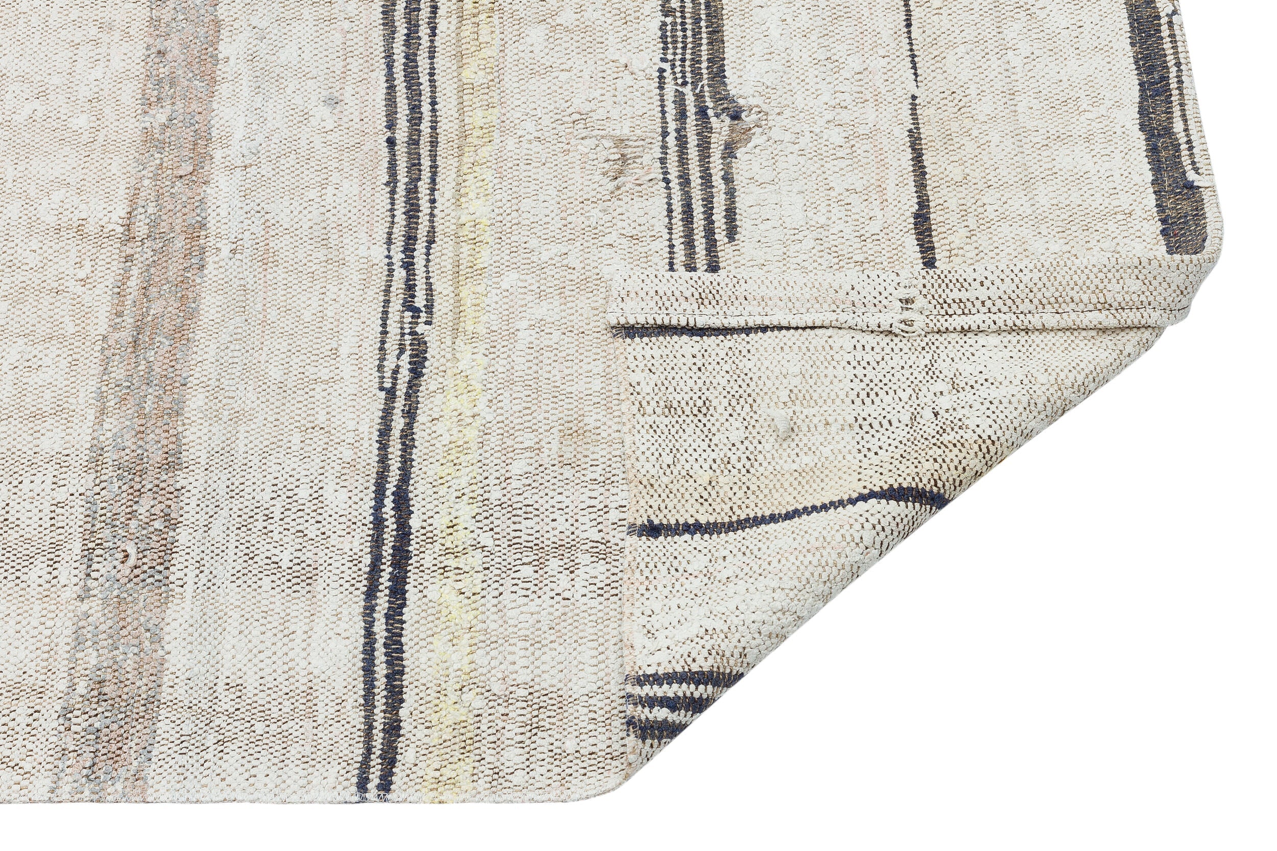 Girit Beige Striped Wool Handmade Area Rug 3'2" x 7'2"