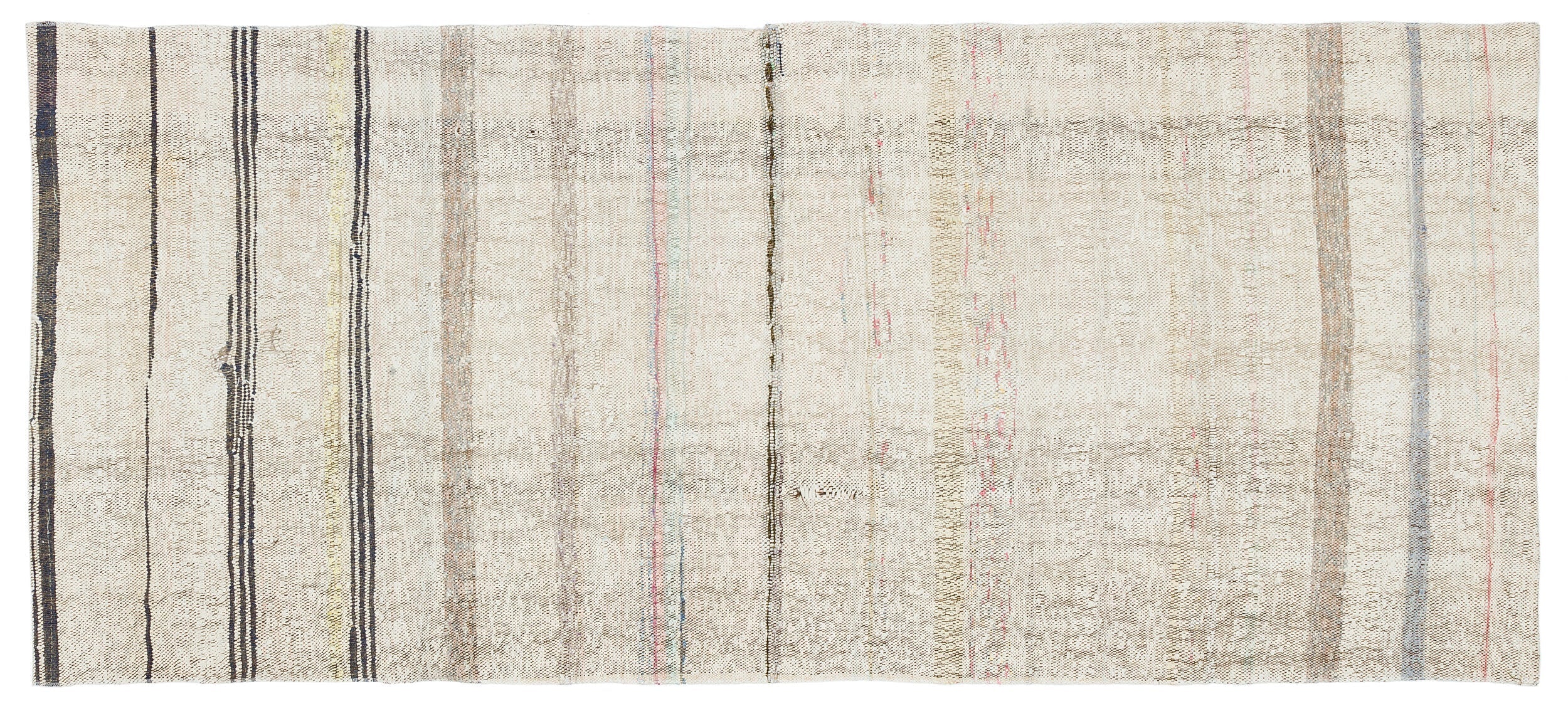 Girit Beige Striped Wool Handmade Area Rug 3'2" x 7'2"