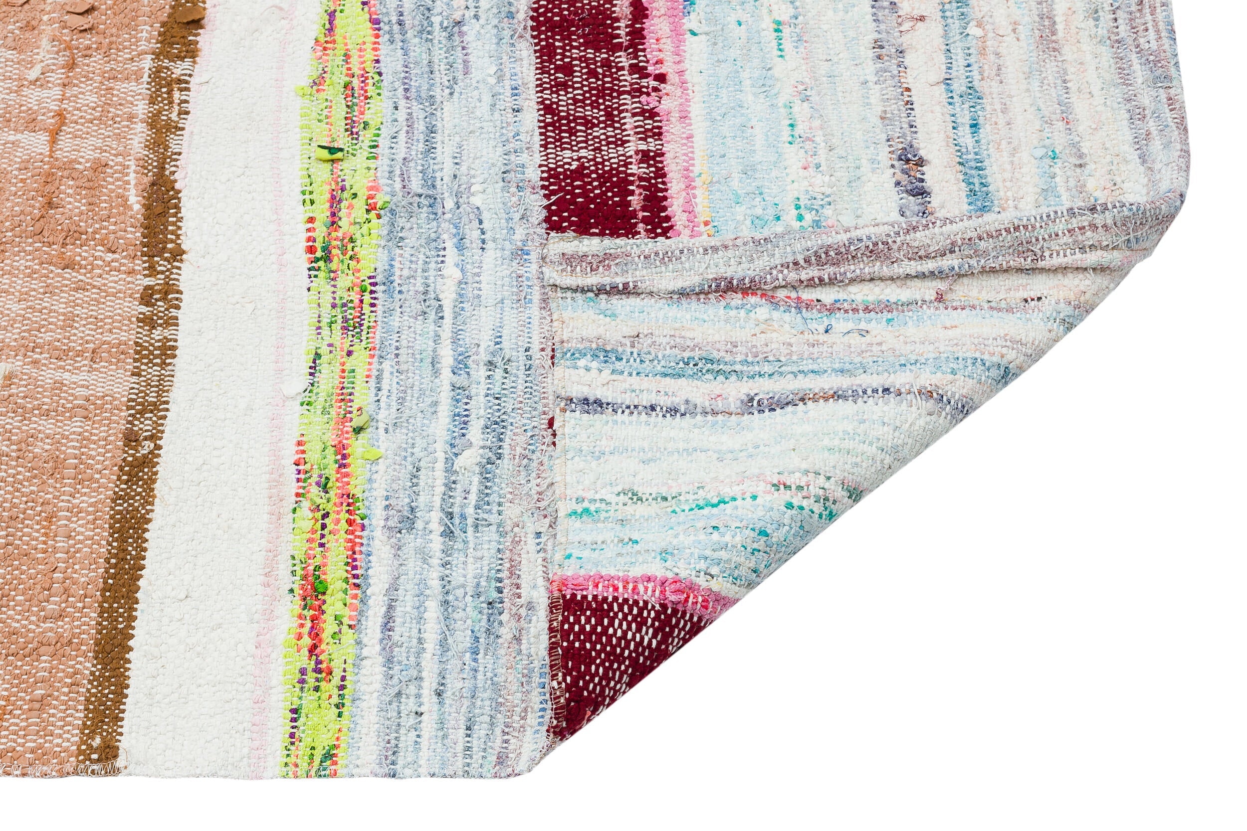 Girit Beige Striped Wool Handmade Area Rug 4'9" x 8'10"