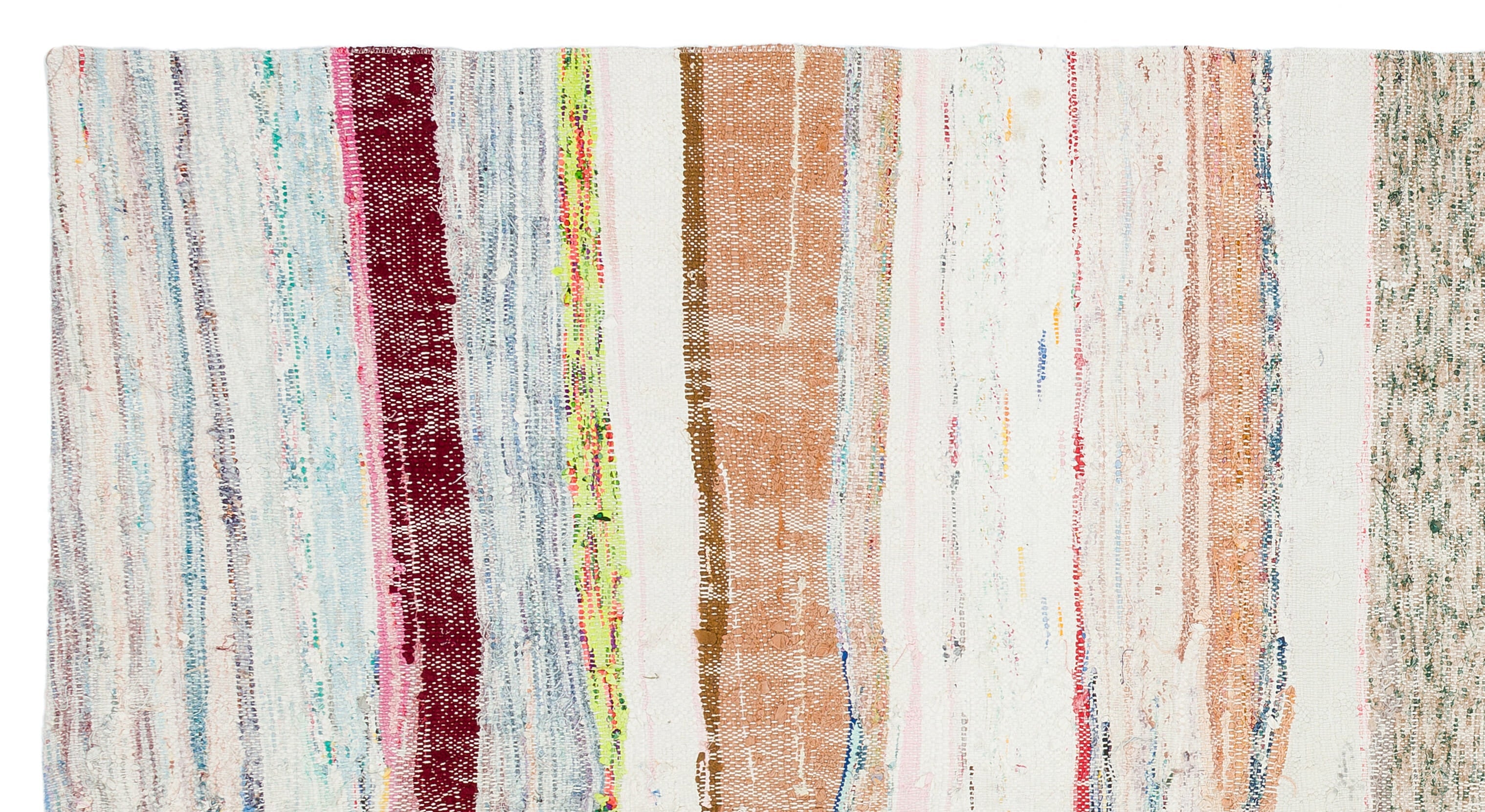 Girit Beige Striped Wool Handmade Area Rug 4'9" x 8'10"