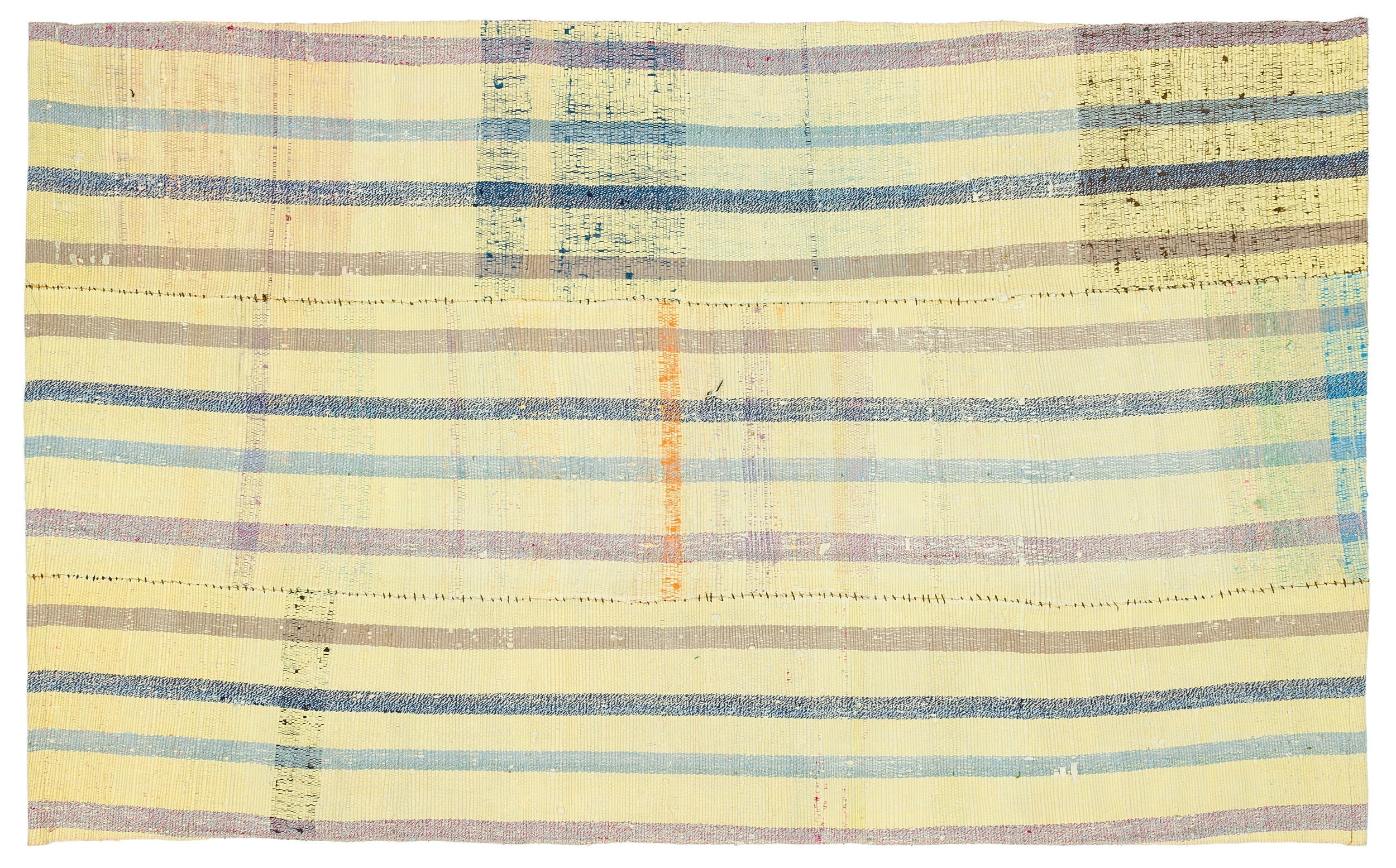 Girit Yellow Striped Wool Handmade Area Rug 4'2" x 6'9"