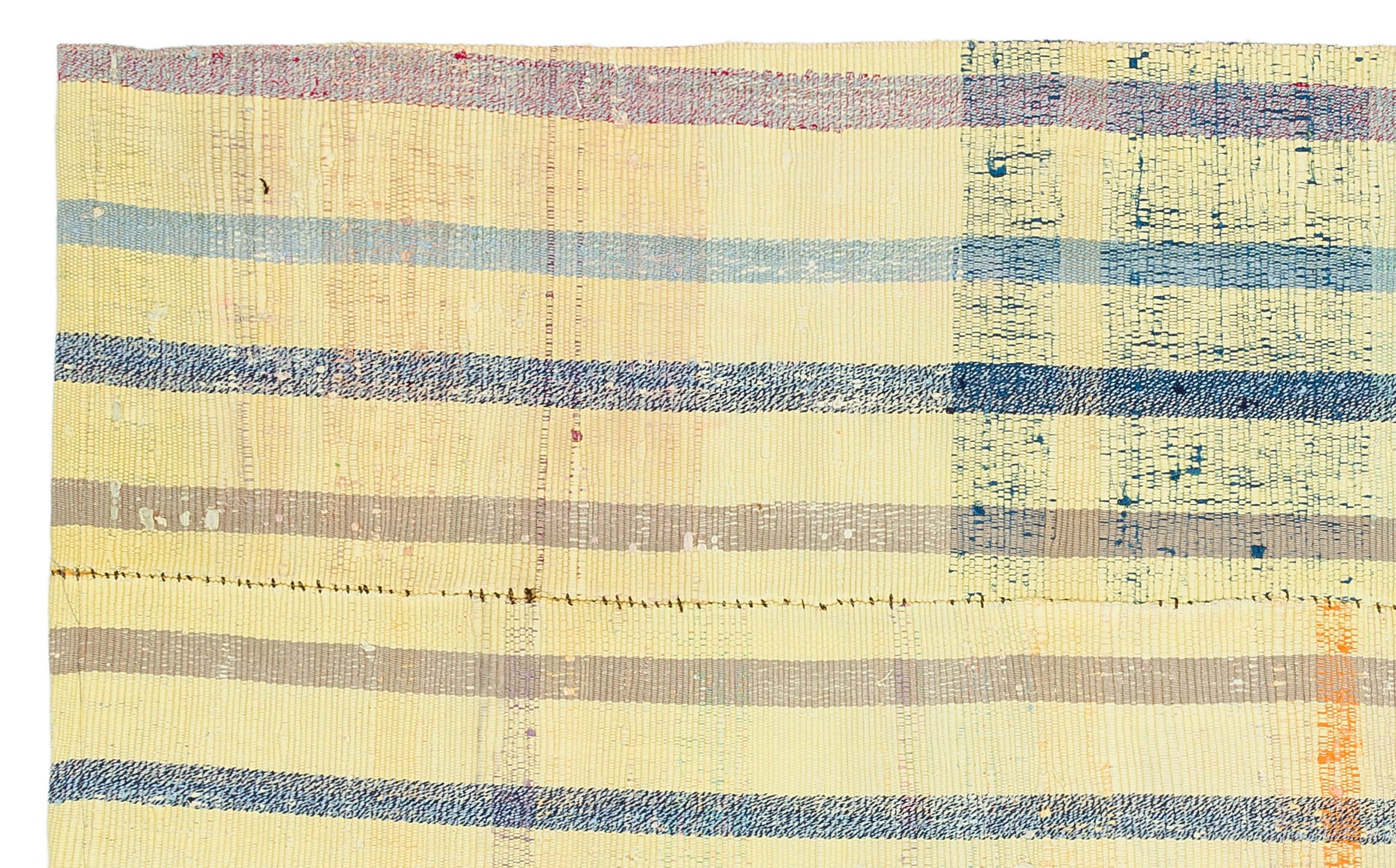Girit Yellow Striped Wool Handmade Area Rug 4'2" x 6'9"