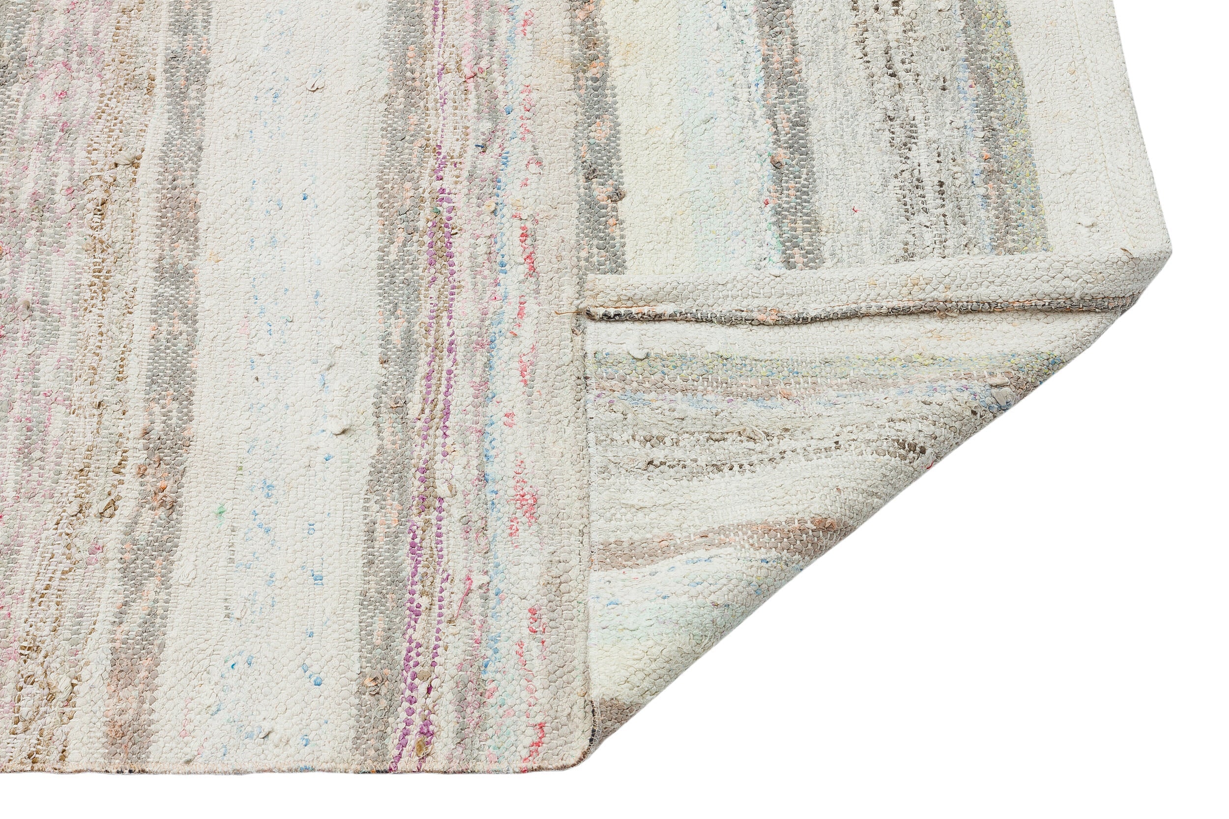 Girit Beige Striped Wool Handmade Area Rug 5'8" x 9'2"