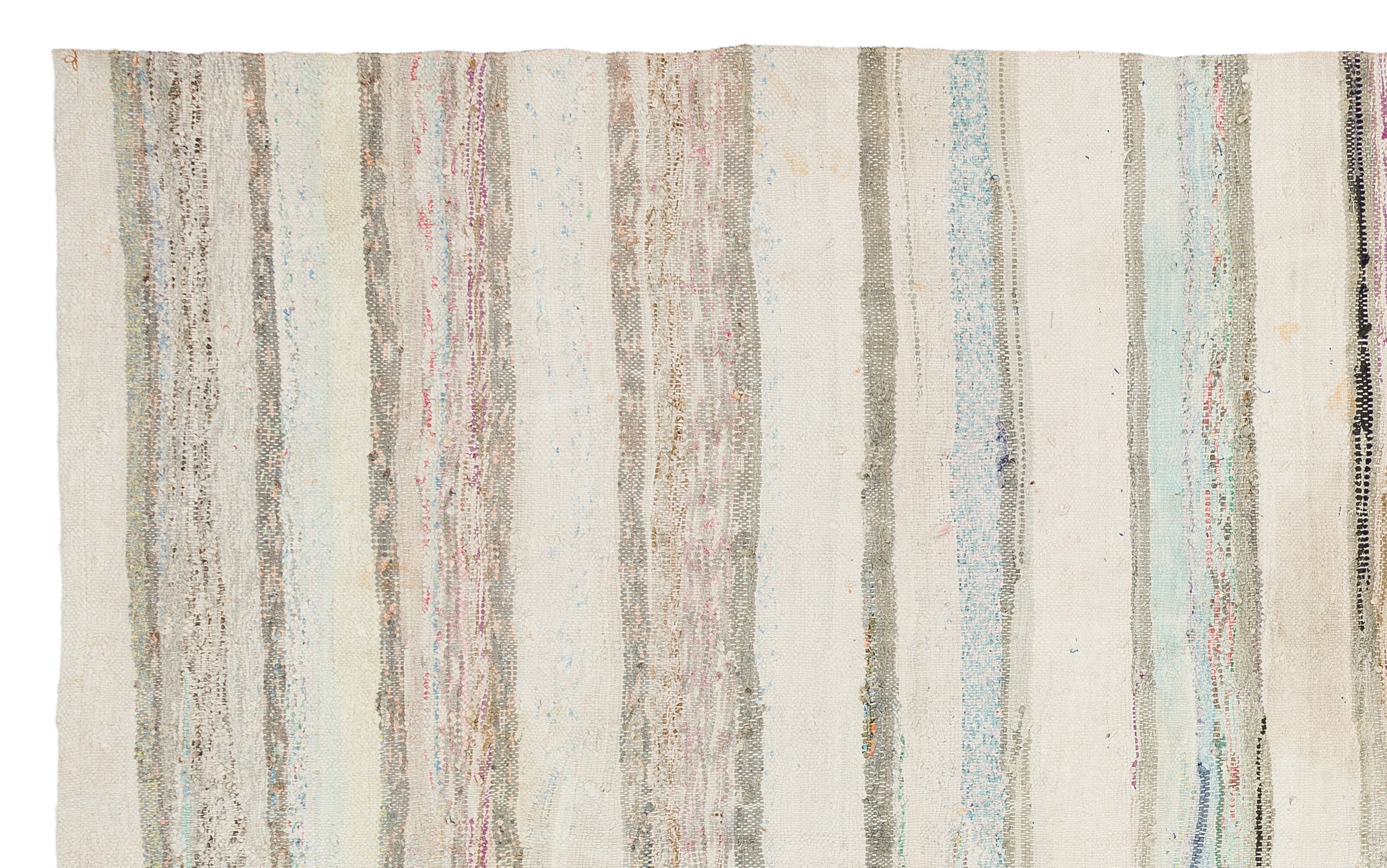 Girit Beige Striped Wool Handmade Area Rug 5'8" x 9'2"