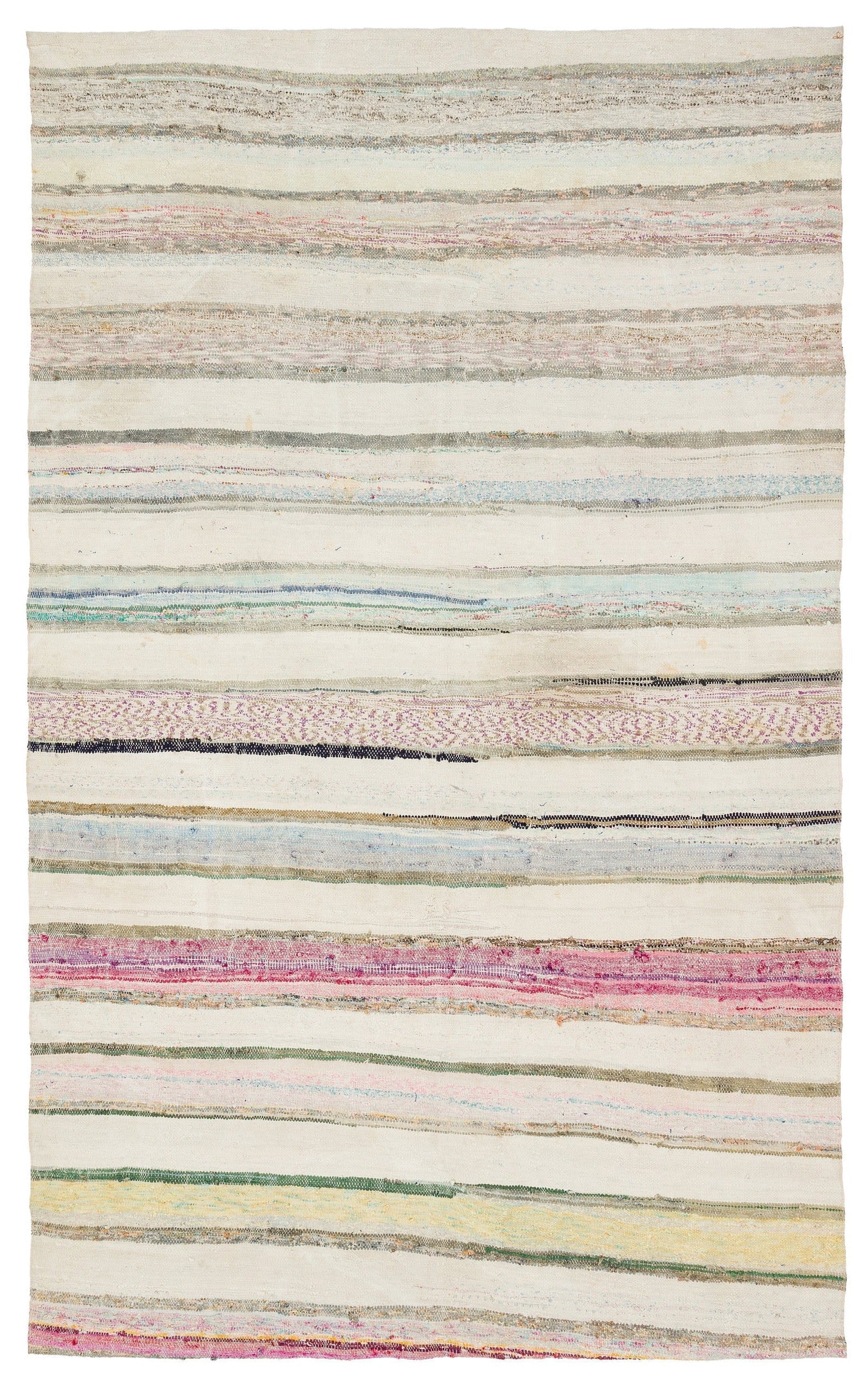 Girit Beige Striped Wool Handmade Area Rug 5'8" x 9'2"