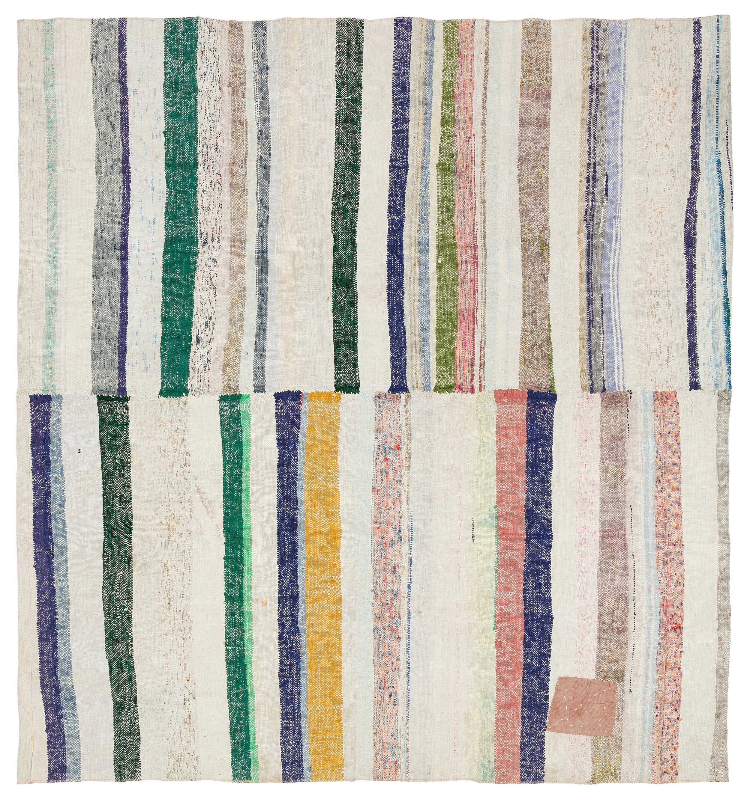Girit Beige Striped Wool Handmade Area Rug 6'4" x 5'10"