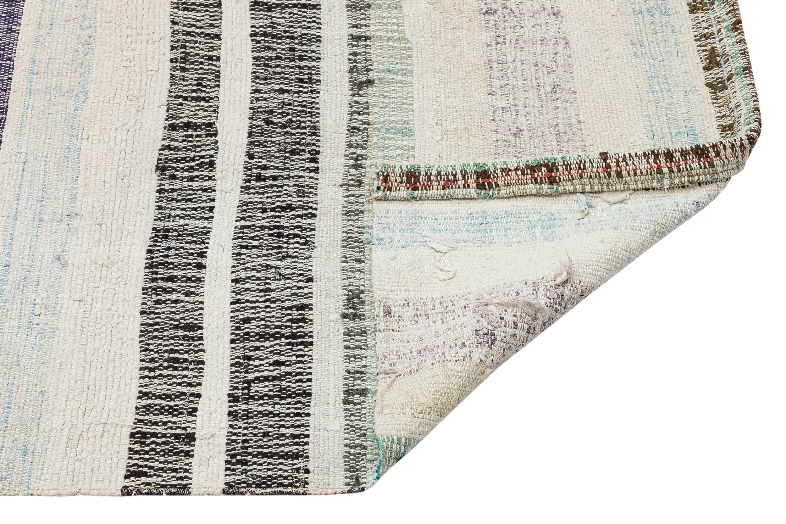Girit Beige Striped Wool Handmade Area Rug 5'4" x 8'9"