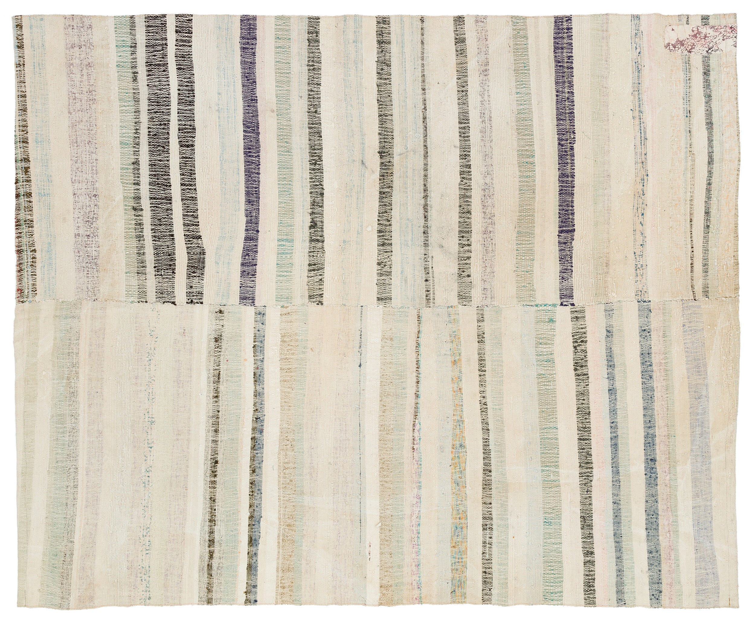 Girit Beige Striped Wool Handmade Area Rug 5'4" x 8'9"