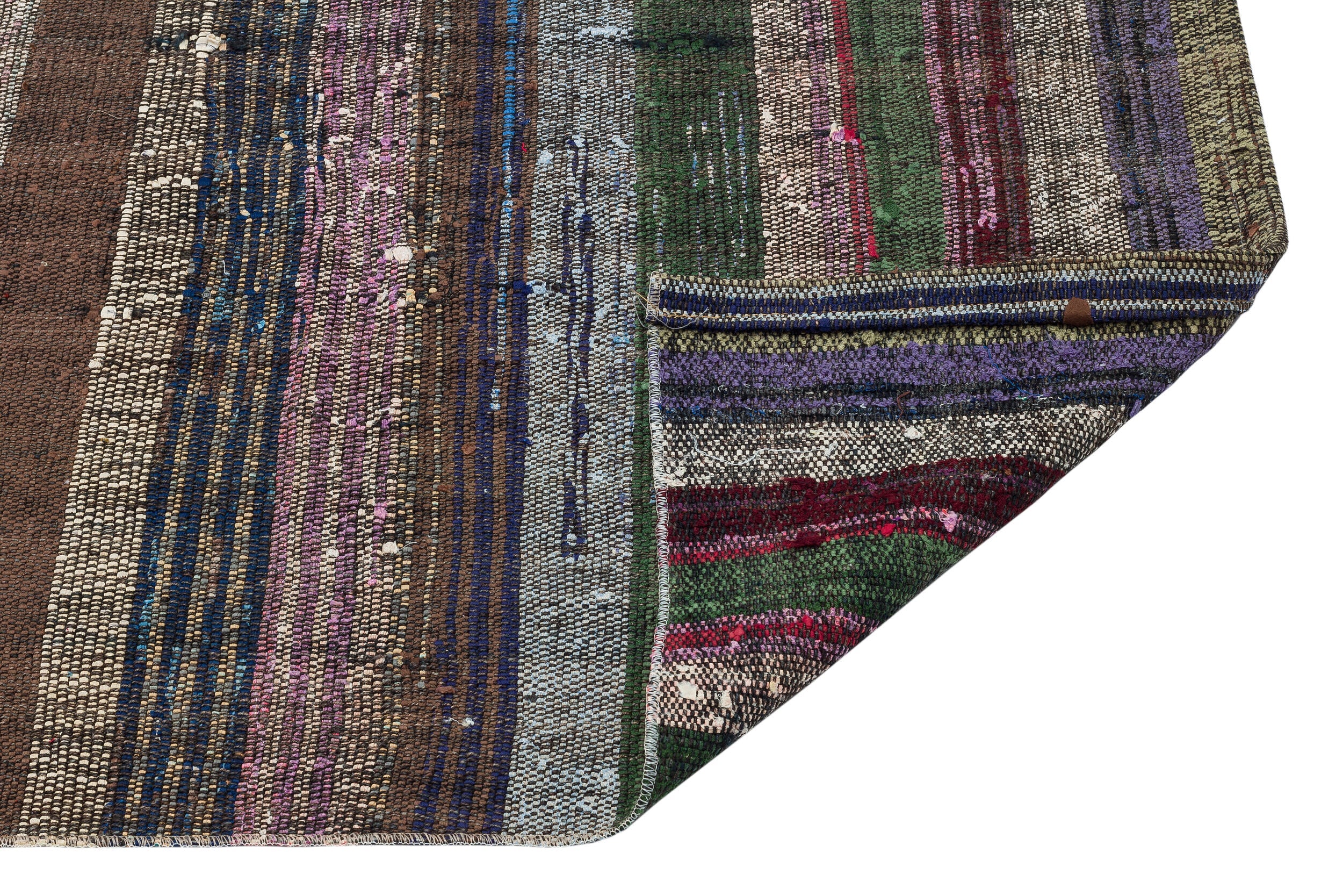 Girit Brown Striped Wool Handmade Area Rug 3'1" x 6'9"