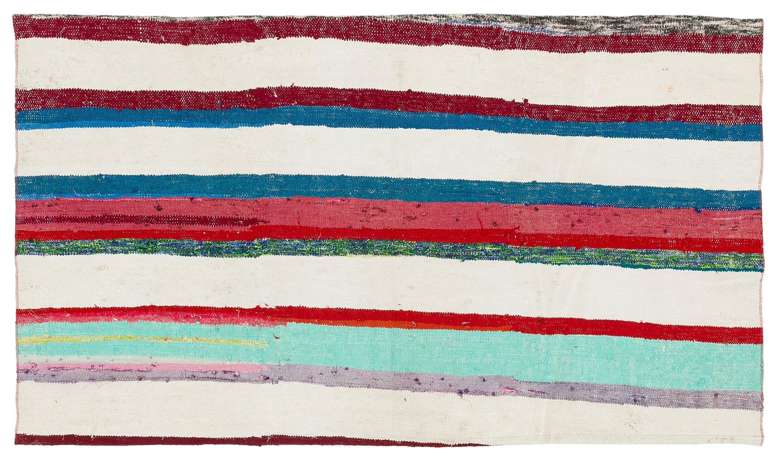 Girit White Striped Wool Handmade Area Rug 3'3" x 5'7"