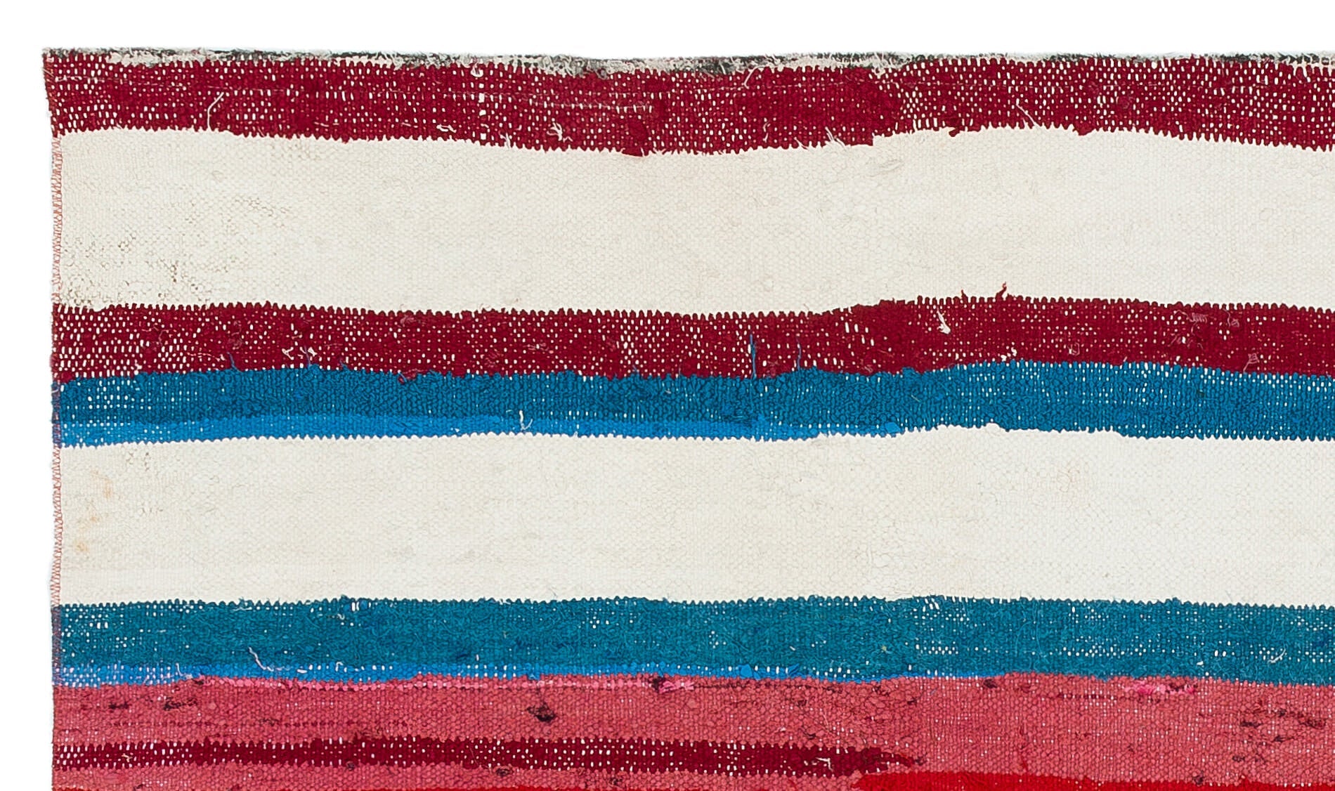 Girit White Striped Wool Handmade Area Rug 3'3" x 5'7"