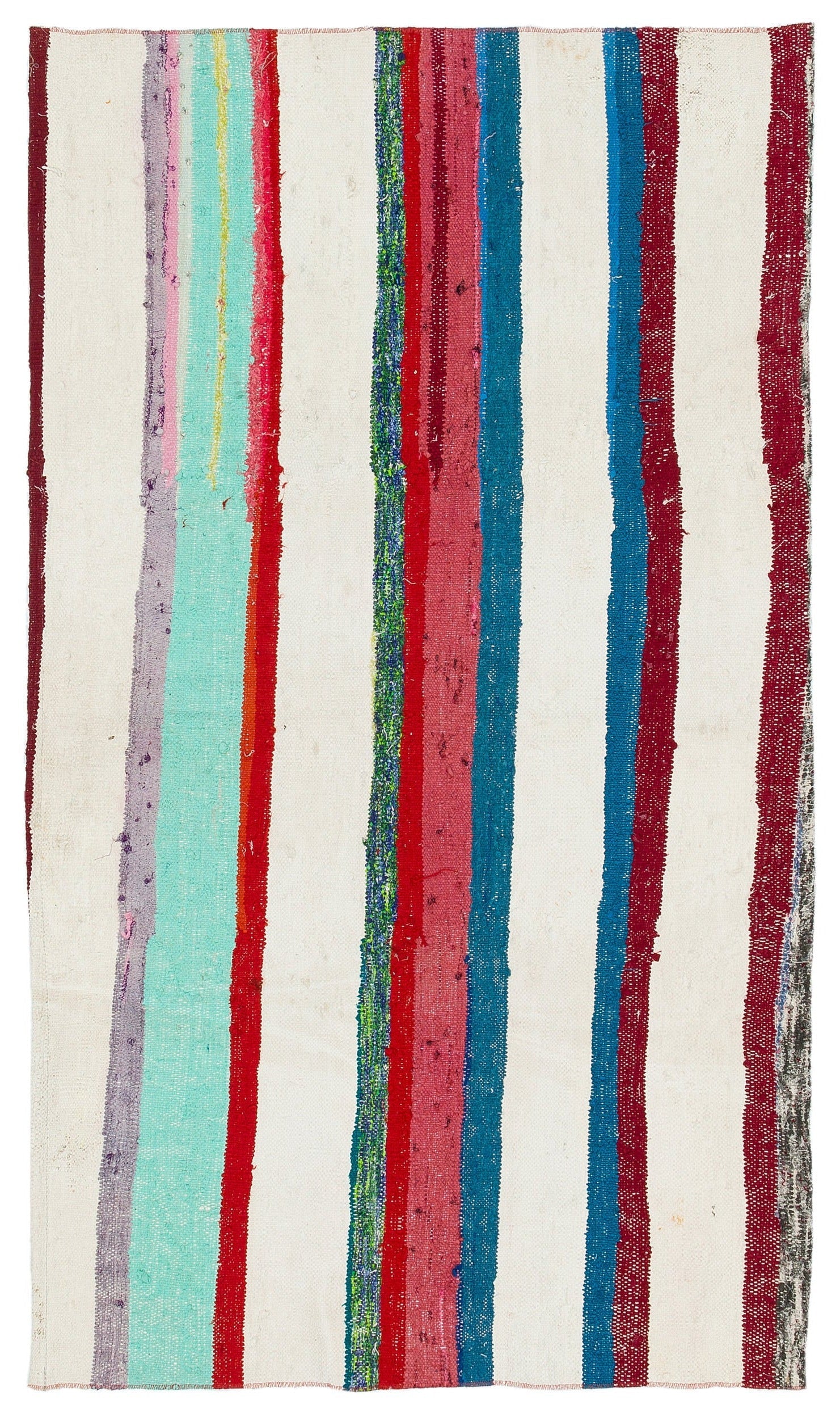Girit White Striped Wool Handmade Area Rug 3'3" x 5'7"