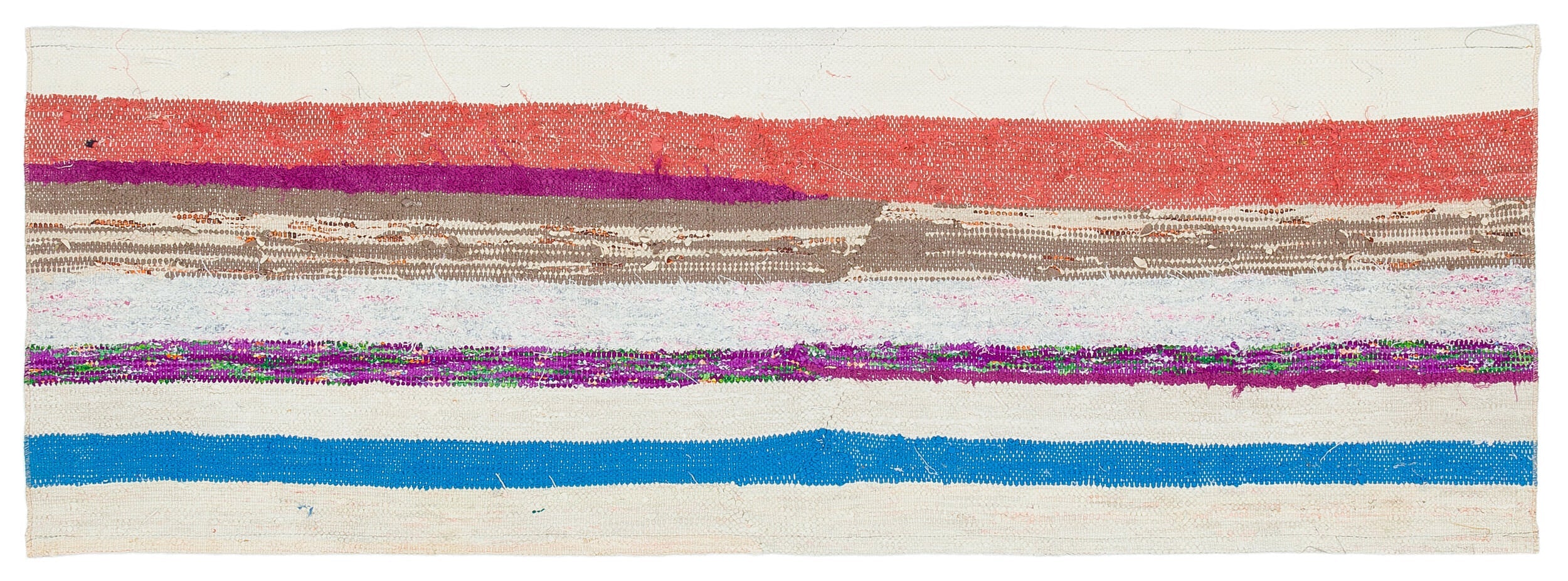 Girit Beige Striped Wool Handmade Area Rug 1'10" x 5'7"