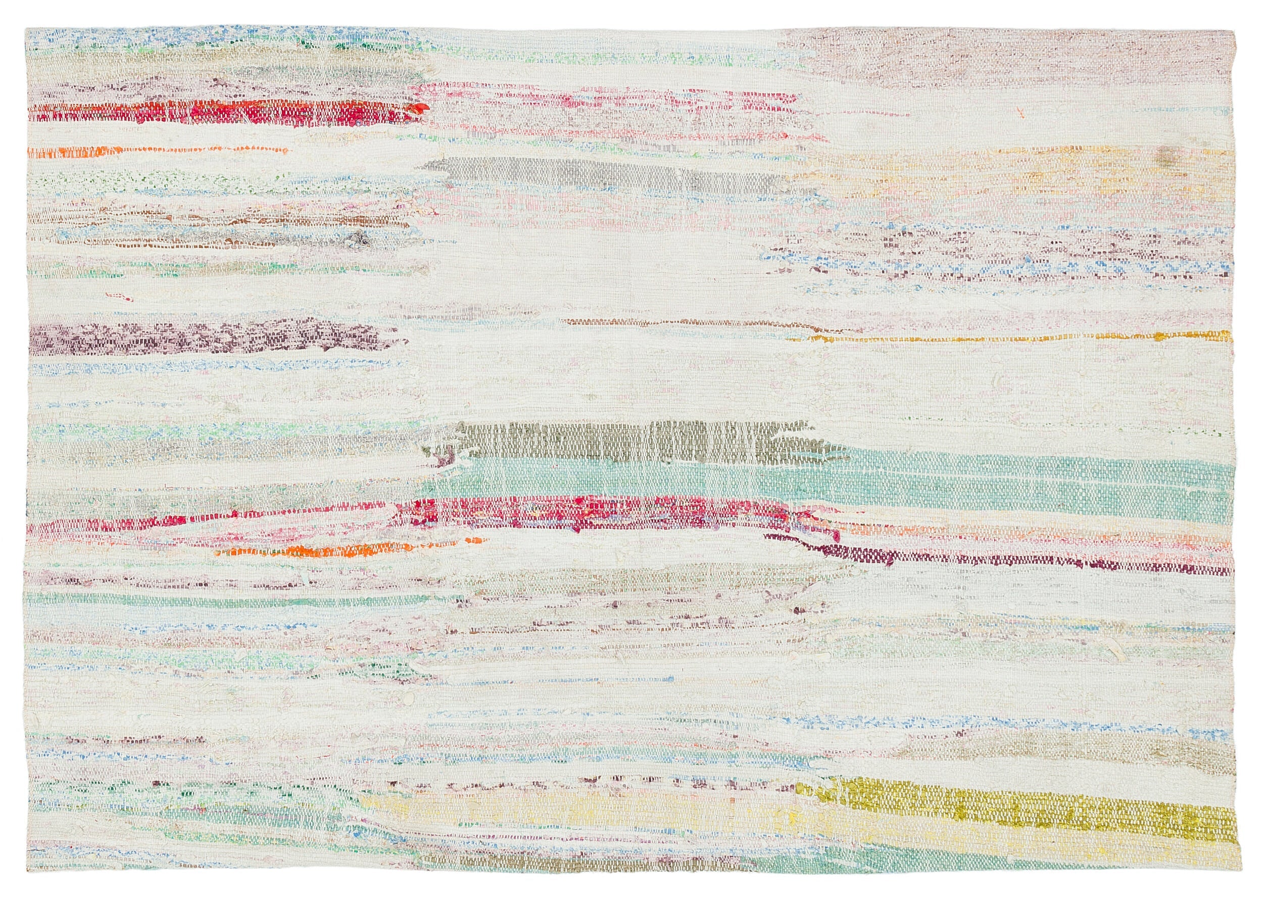 Girit Beige Striped Wool Handmade Area Rug 3'7" x 5'1"