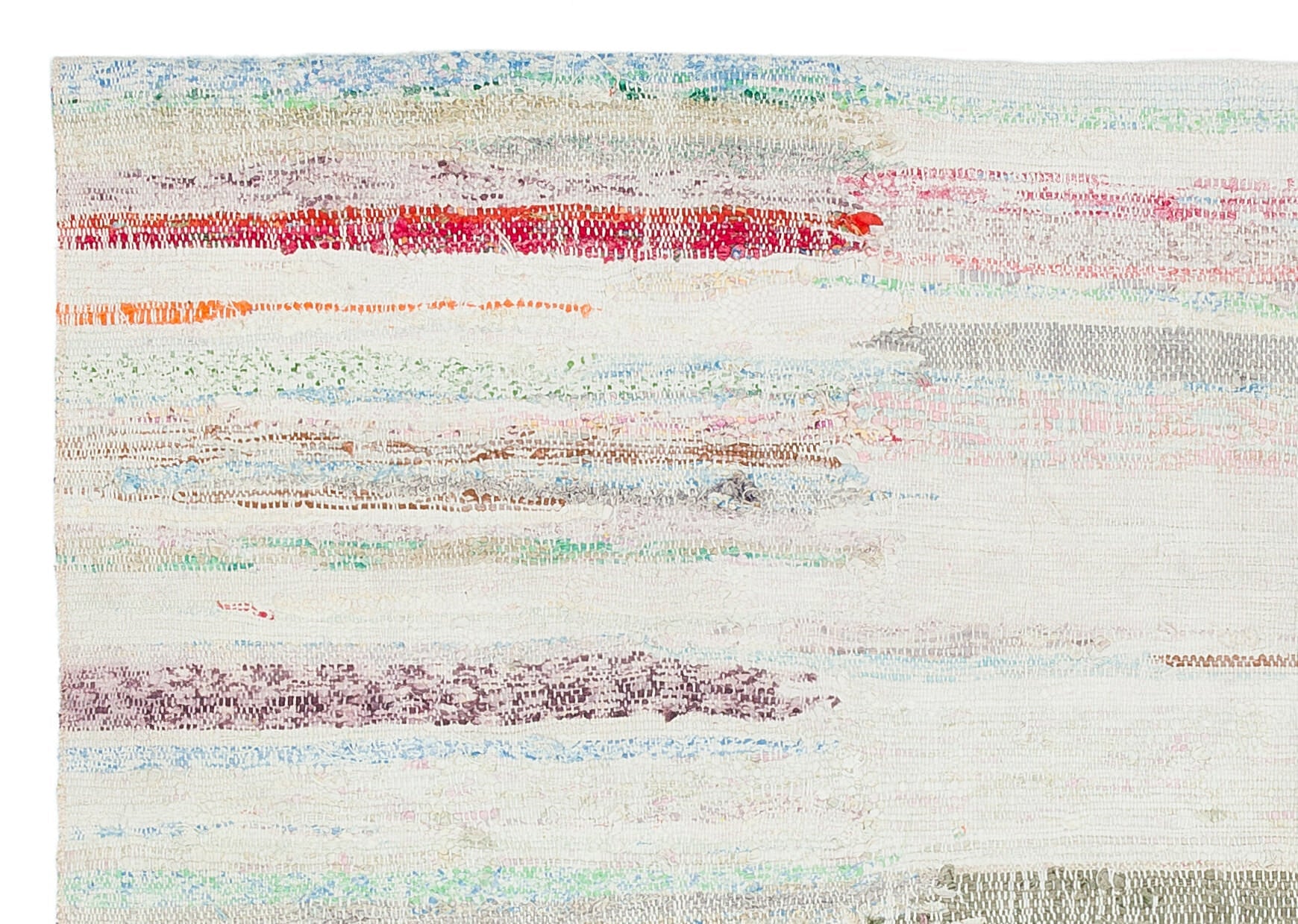 Girit Beige Striped Wool Handmade Area Rug 3'7" x 5'1"