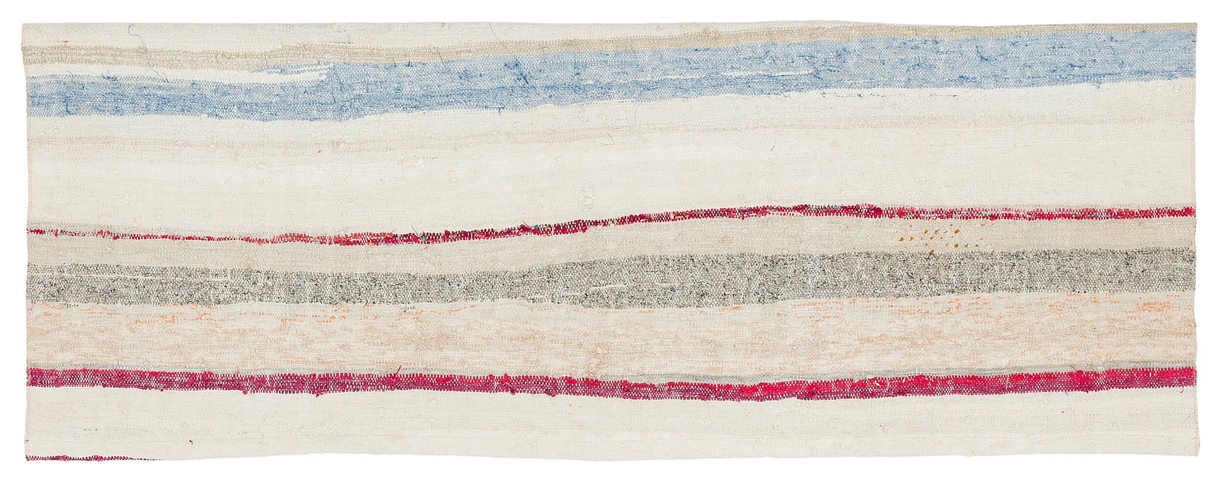 Girit Beige Striped Wool Handmade Area Rug 2'2" x 5'11"