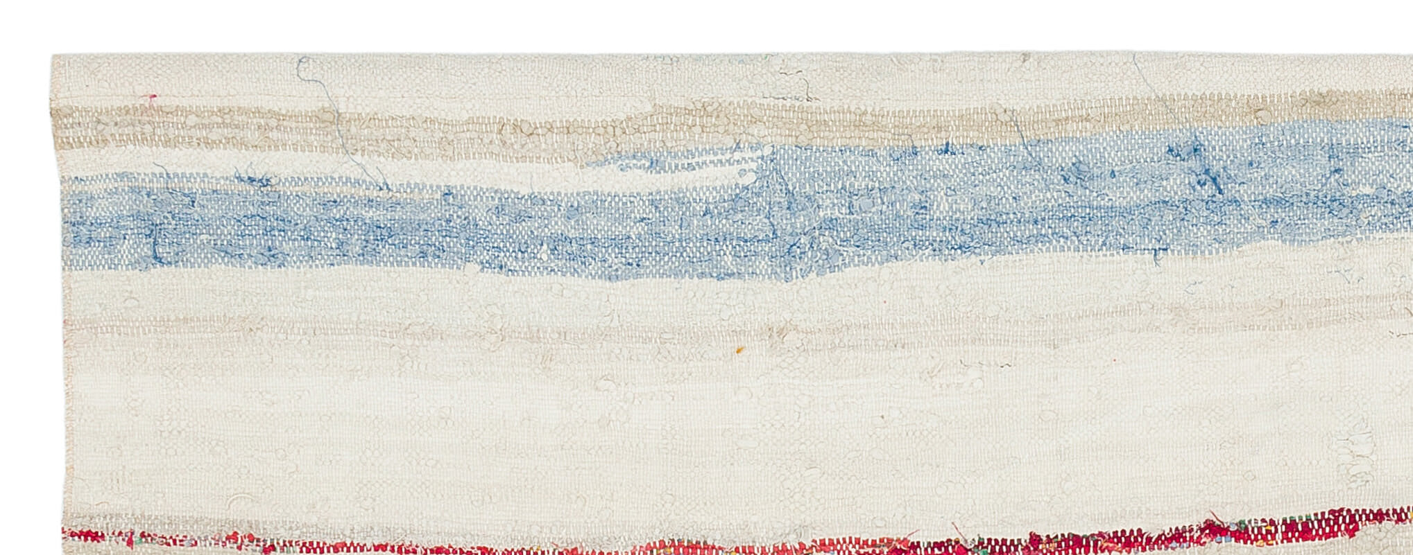 Girit Beige Striped Wool Handmade Area Rug 2'2" x 5'11"