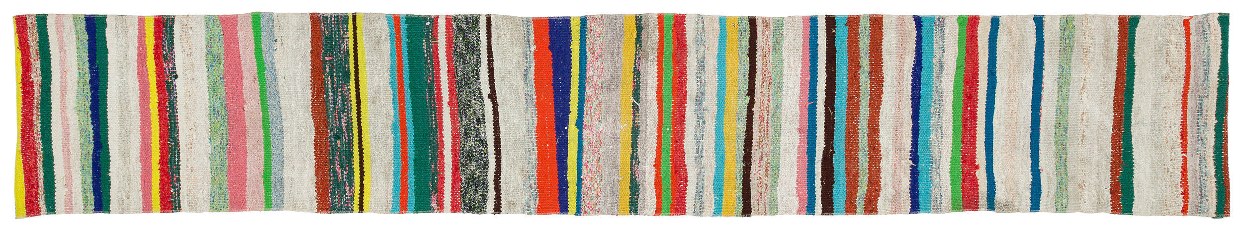 Girit Beige Striped Wool Handmade Area Rug 1'8" x 10'2"