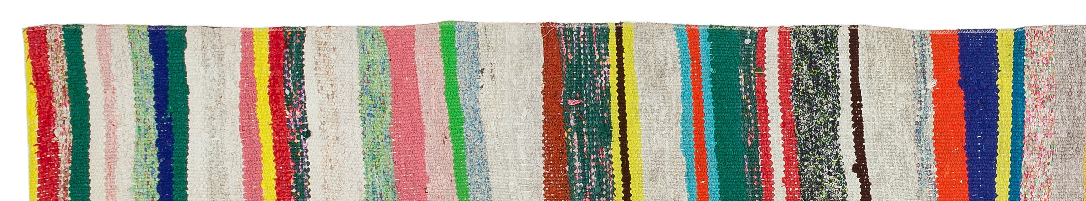 Girit Beige Striped Wool Handmade Area Rug 1'8" x 10'2"