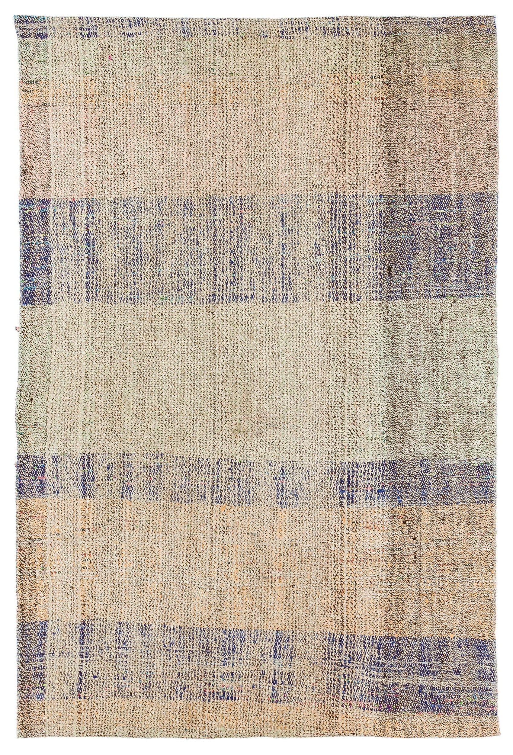 Girit Beige Striped Wool Handmade Area Rug 2'11" x 4'4"