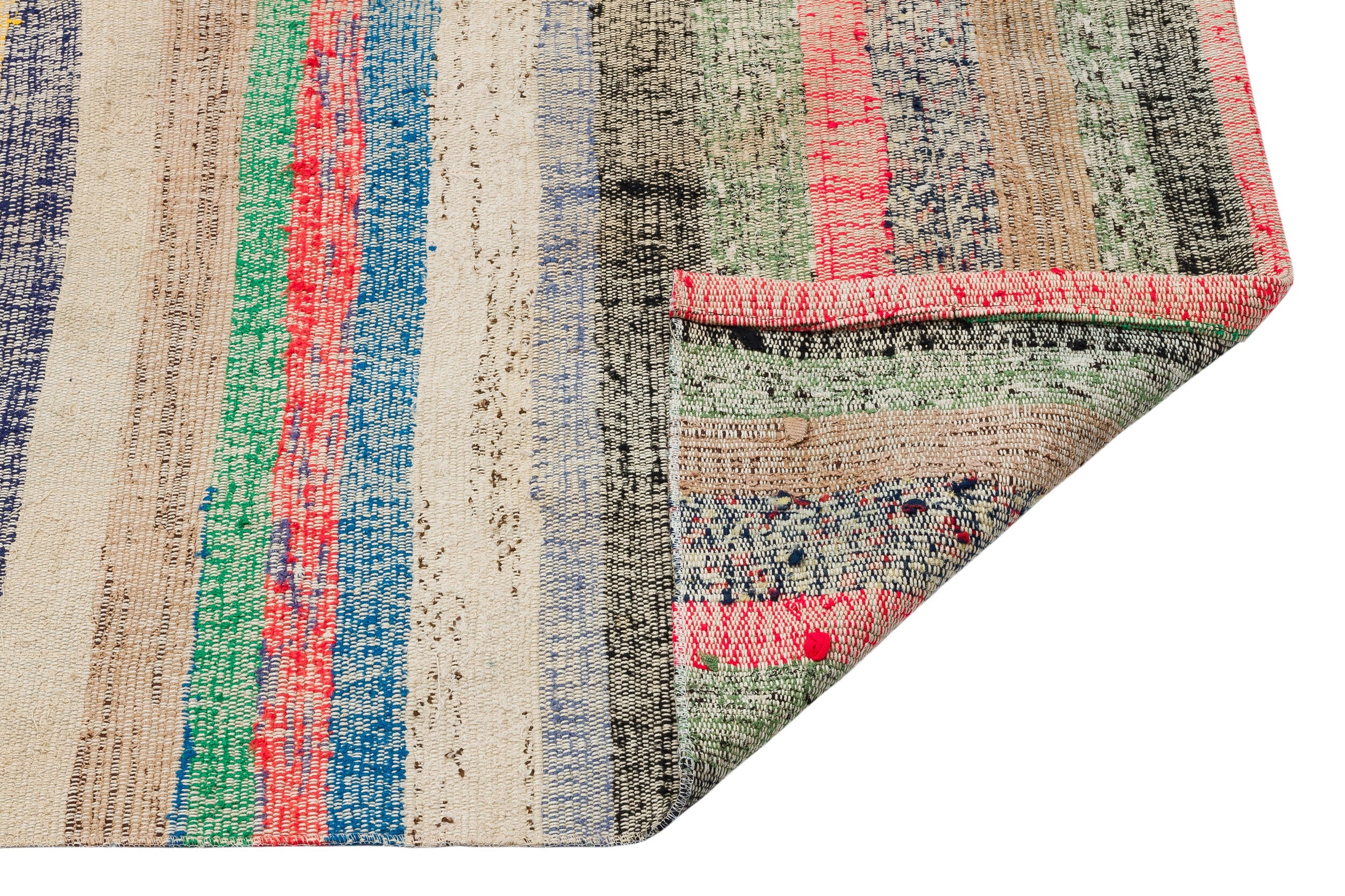 Girit Beige Striped Wool Handmade Area Rug 6'4" x 6'9"