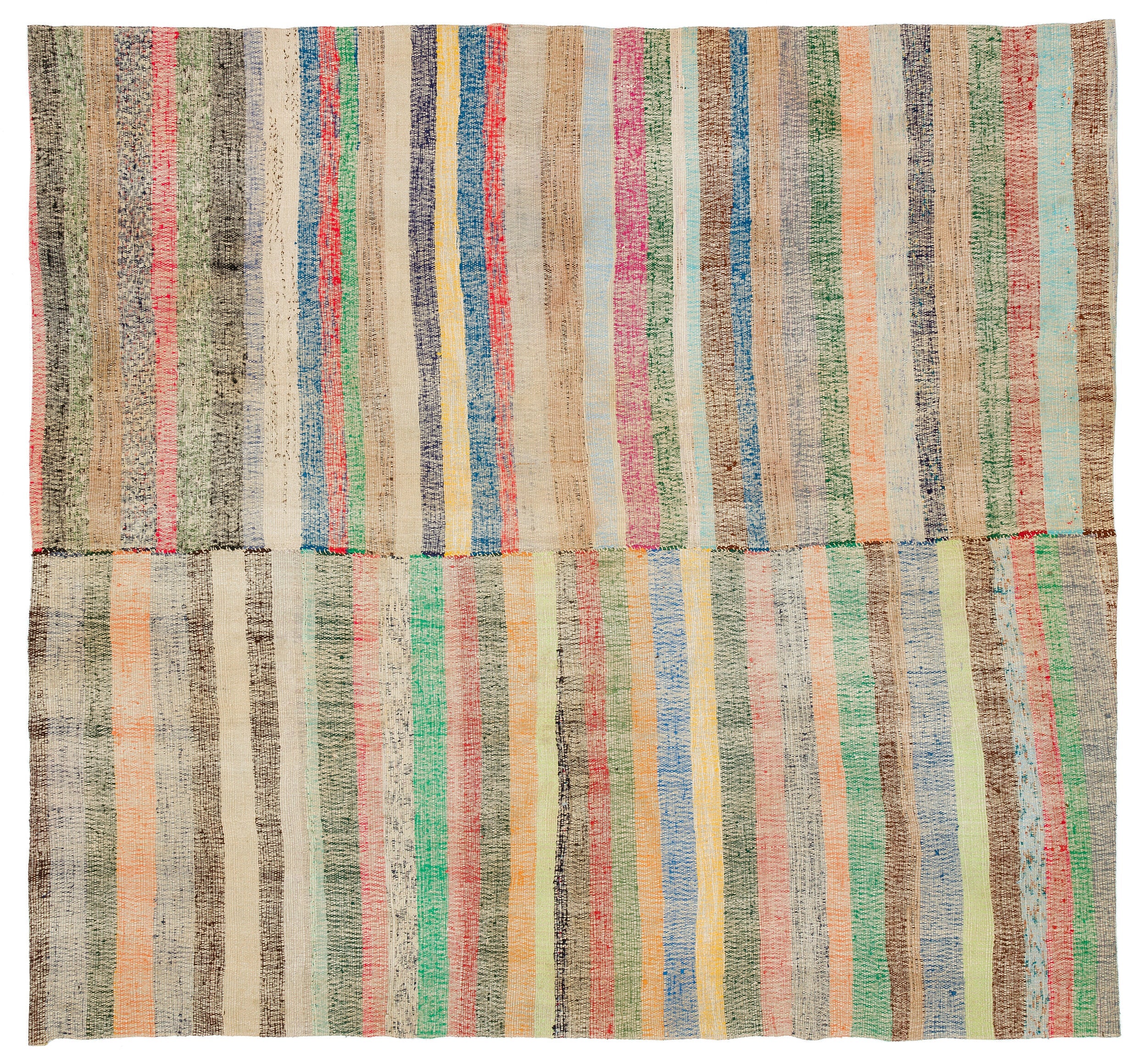 Girit Beige Striped Wool Handmade Area Rug 6'4" x 6'9"