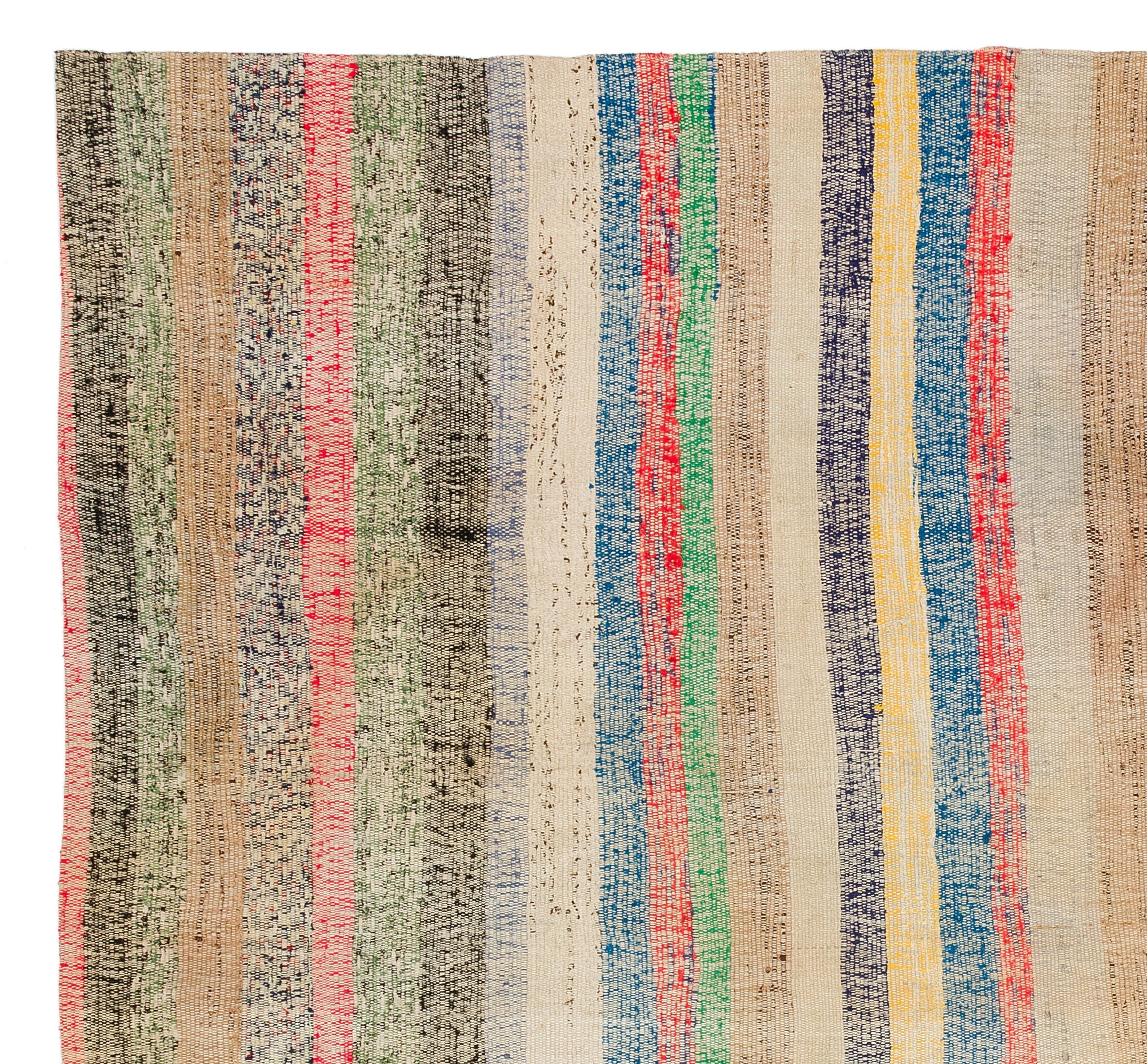 Girit Beige Striped Wool Handmade Area Rug 6'4" x 6'9"