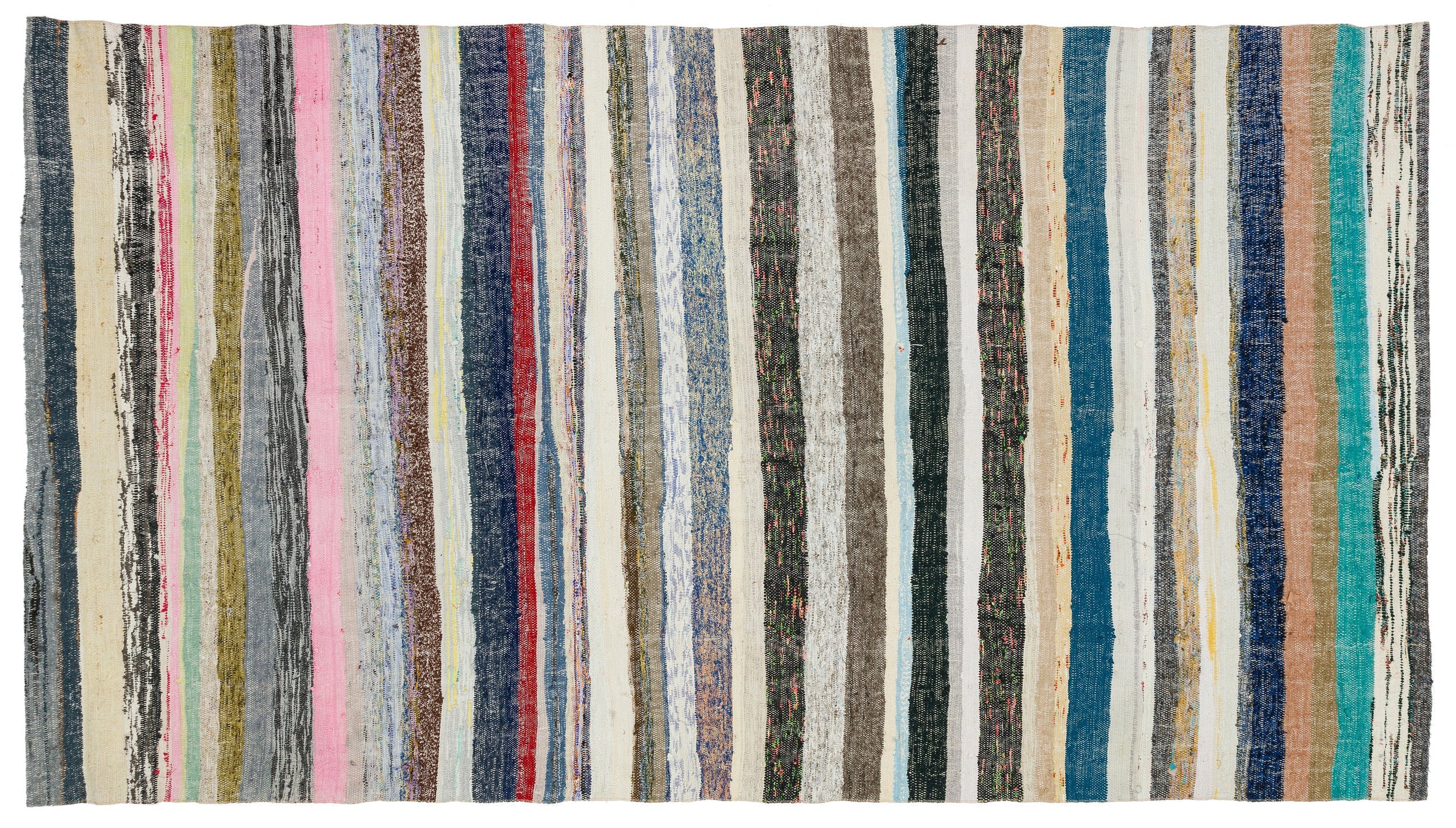 Girit Beige Striped Wool Handmade Area Rug 5'10" x 10'4"