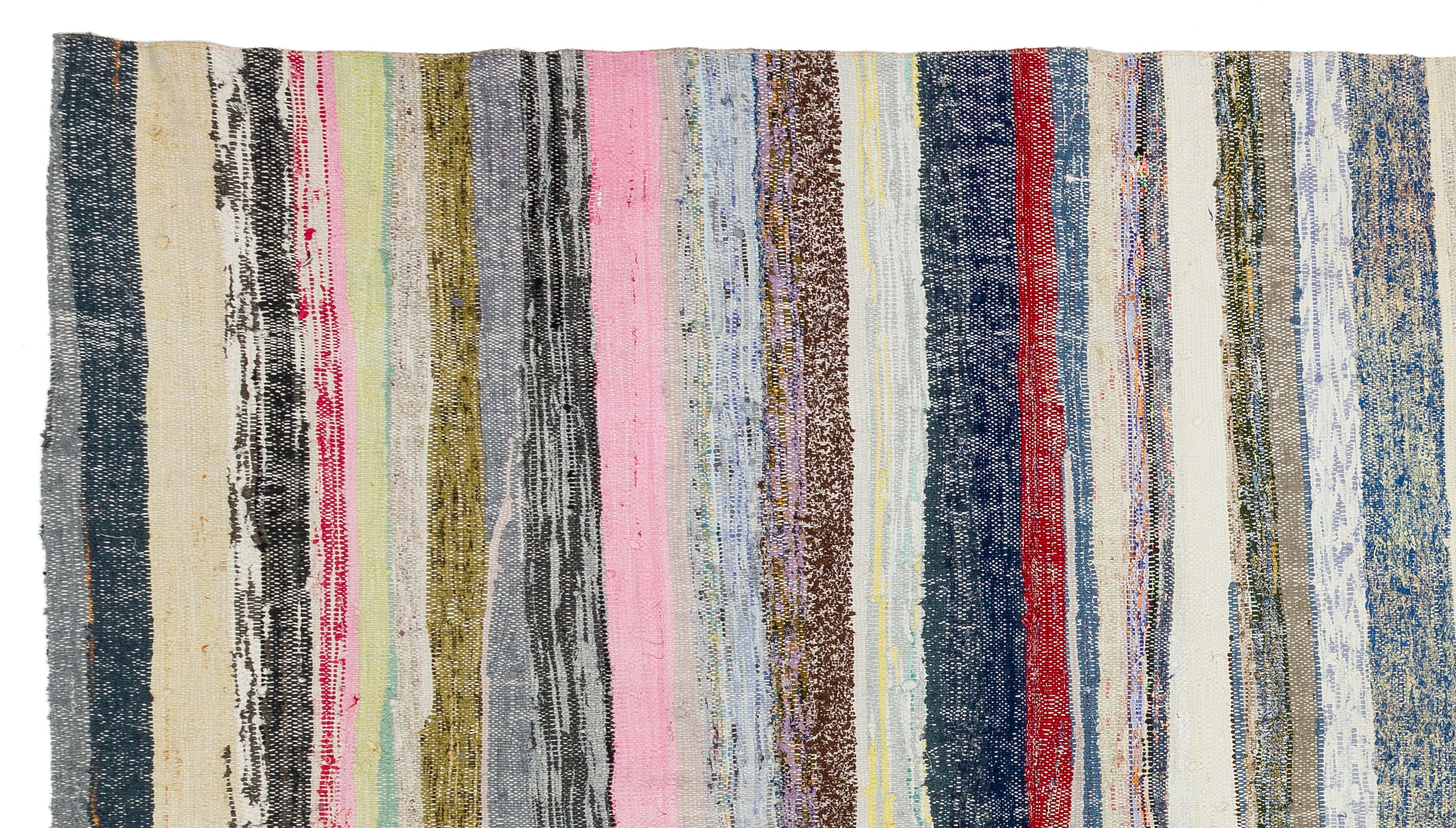 Girit Beige Striped Wool Handmade Area Rug 5'10" x 10'4"