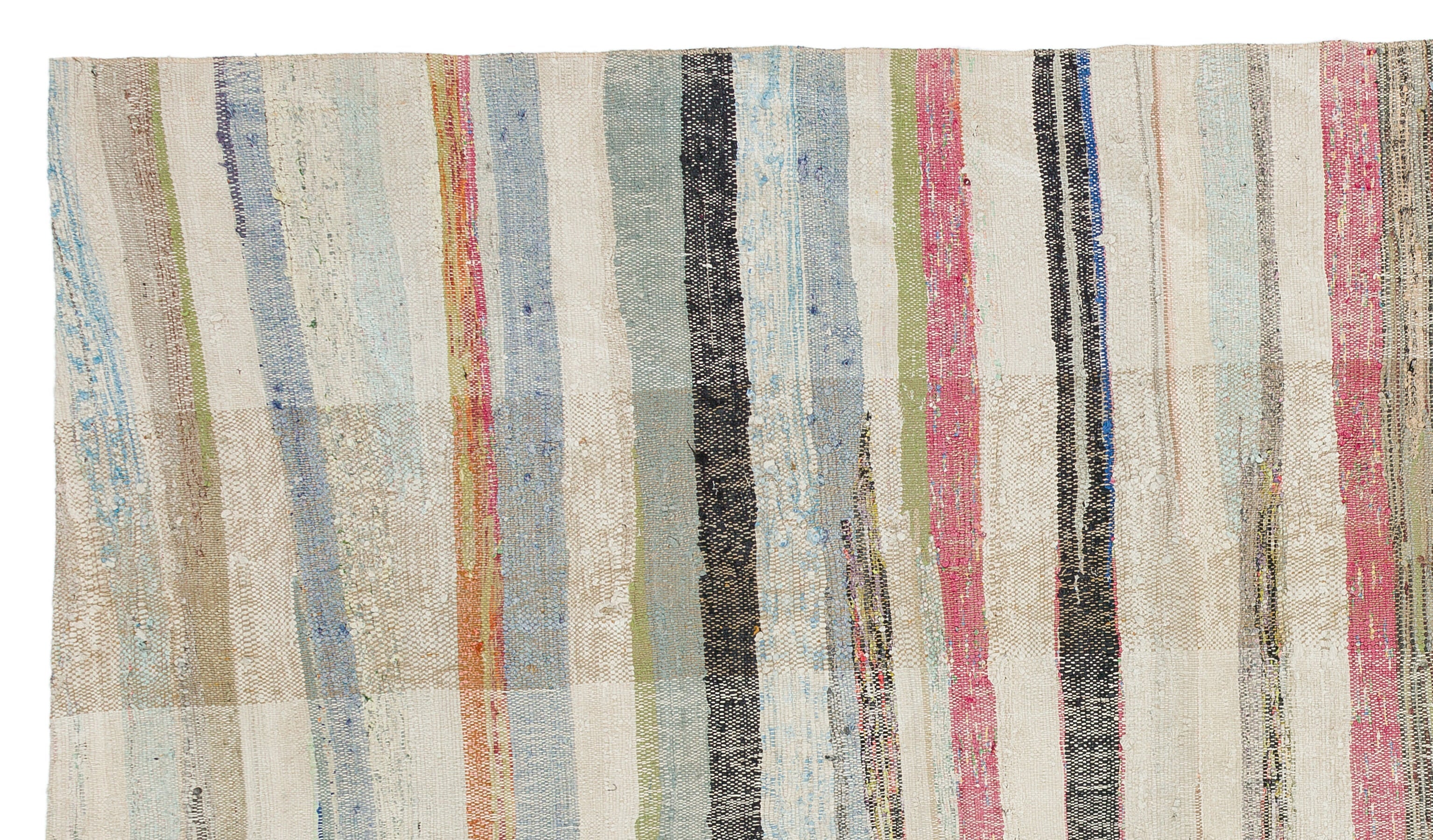 Girit Beige Striped Wool Handmade Area Rug 5'3" x 9'1"