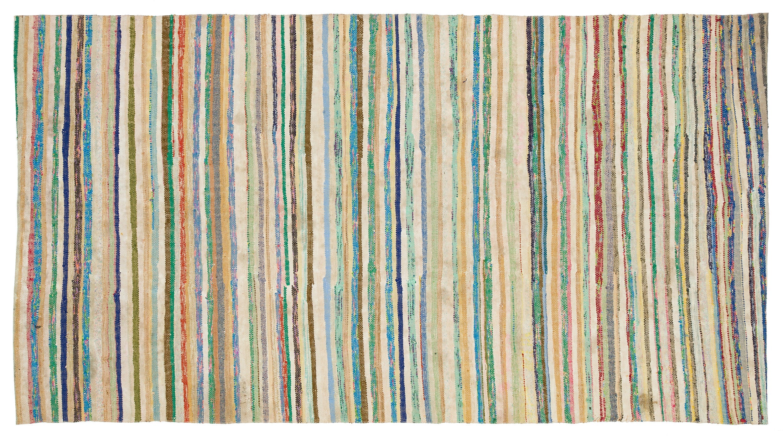 Girit Beige Striped Wool Handmade Area Rug 5'8" x 9'6"